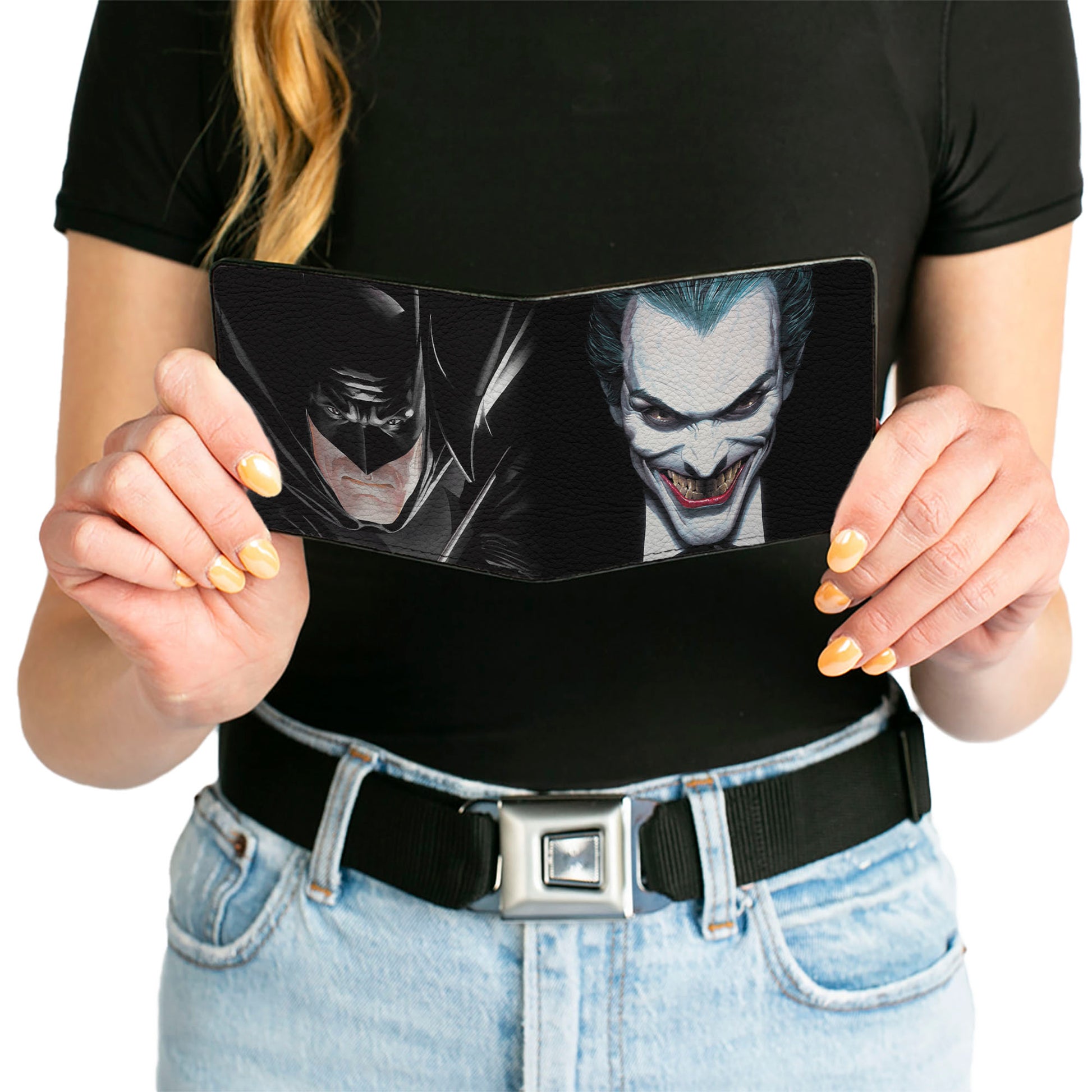 Bi-Fold Wallet - Joker Smiling + Batman Action Mythology Portraits Black Bi-Fold Wallets DC Comics