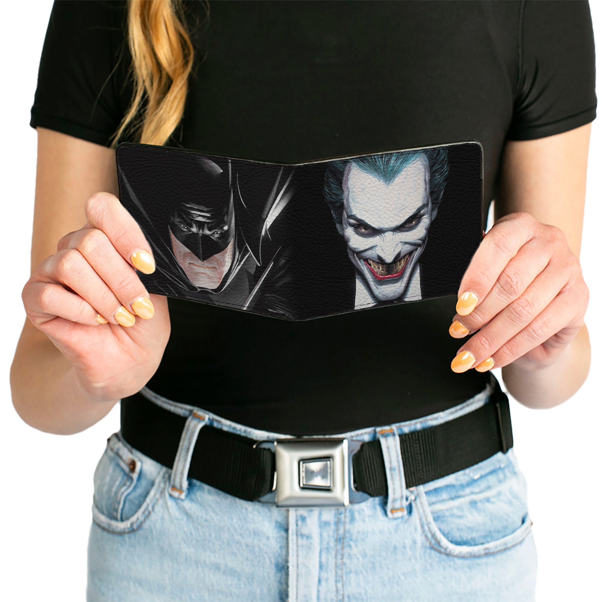 Bi-Fold Wallet - Joker Smiling + Batman Action Mythology Portraits Black Bi-Fold Wallets DC Comics