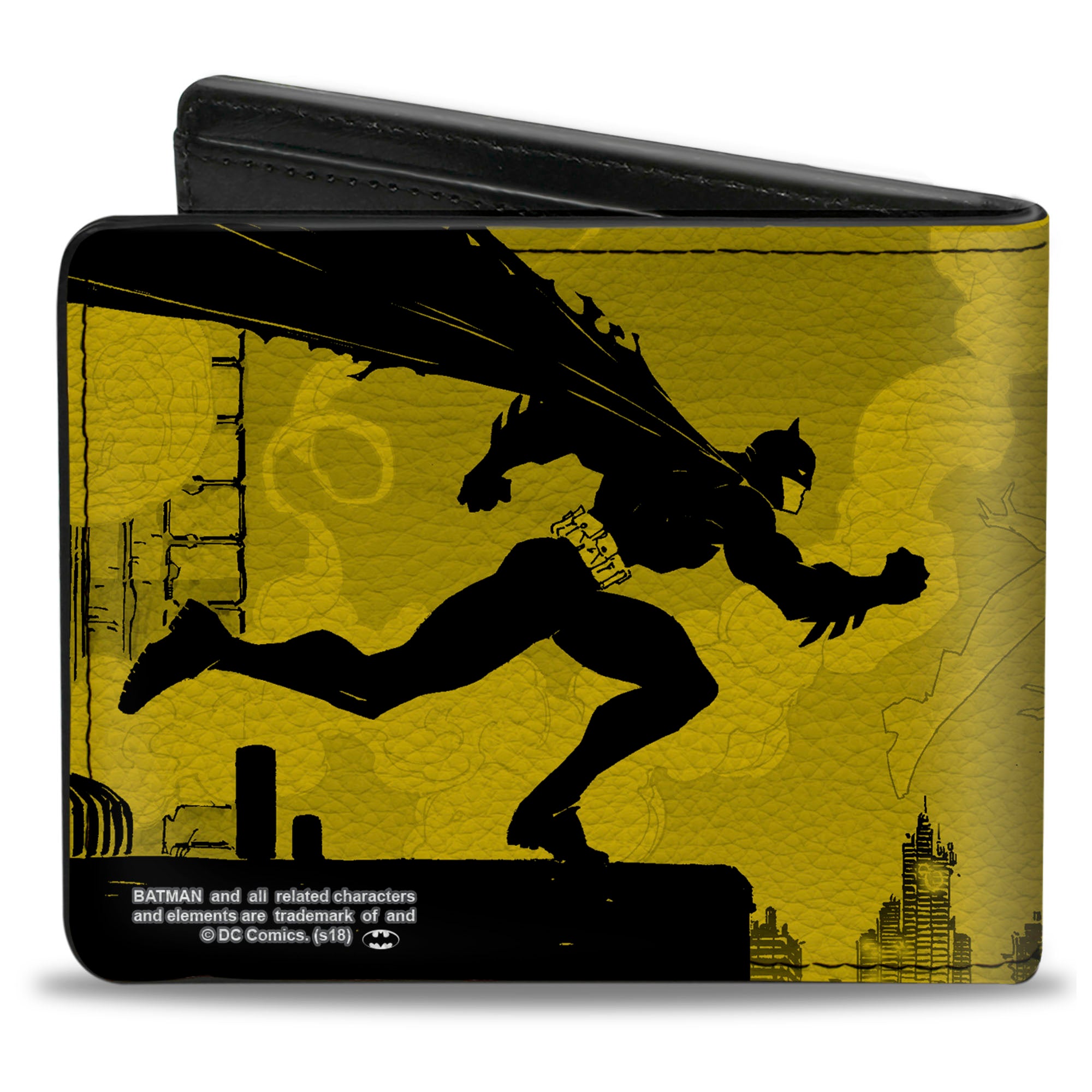 Bi-Fold Wallet - Batman Catwoman Skyline Chase Silhouettes Yellows Black Bi-Fold Wallets DC Comics