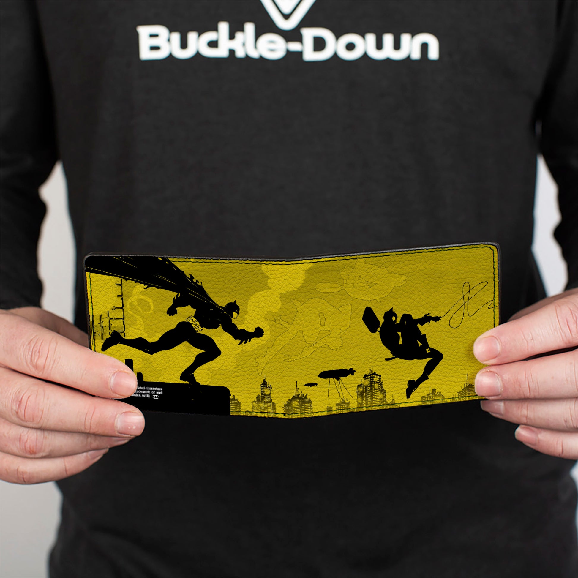 Bi-Fold Wallet - Batman Catwoman Skyline Chase Silhouettes Yellows Black Bi-Fold Wallets DC Comics