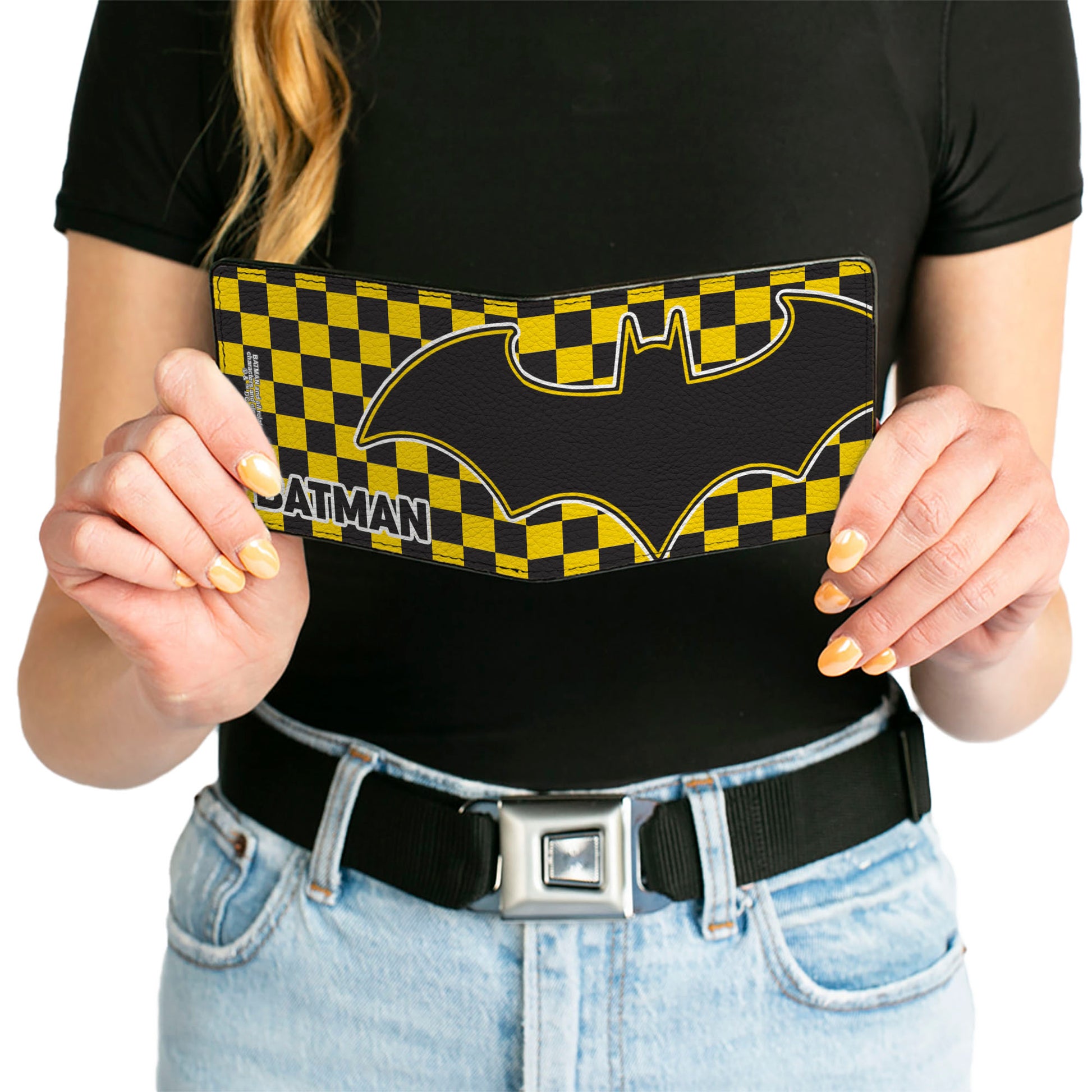 Bi-Fold Wallet - BATMAN Bat Logo Close-Up Checker Yellow Black Bi-Fold Wallets DC Comics