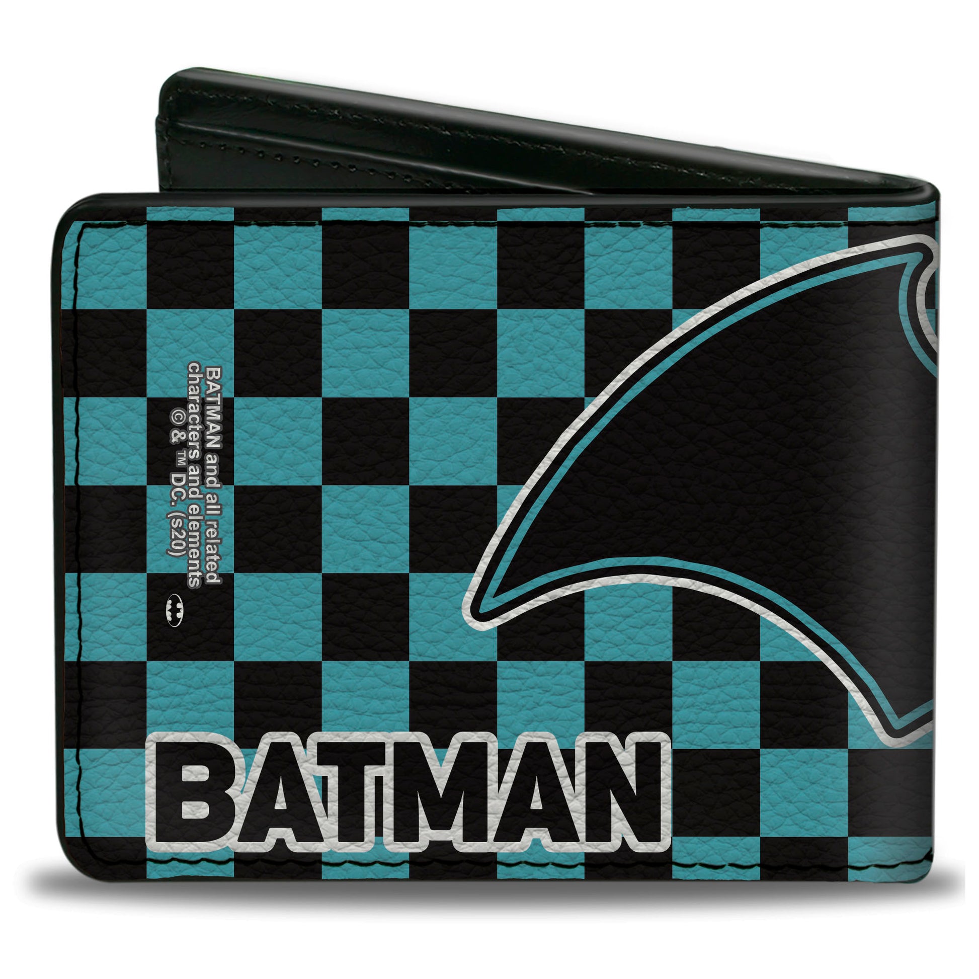Bi-Fold Wallet - BATMAN Bat Logo Close-Up Checker Teal Black Bi-Fold Wallets DC Comics