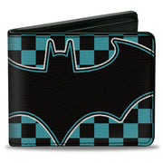 Bi-Fold Wallet - BATMAN Bat Logo Close-Up Checker Teal Black Bi-Fold Wallets DC Comics
