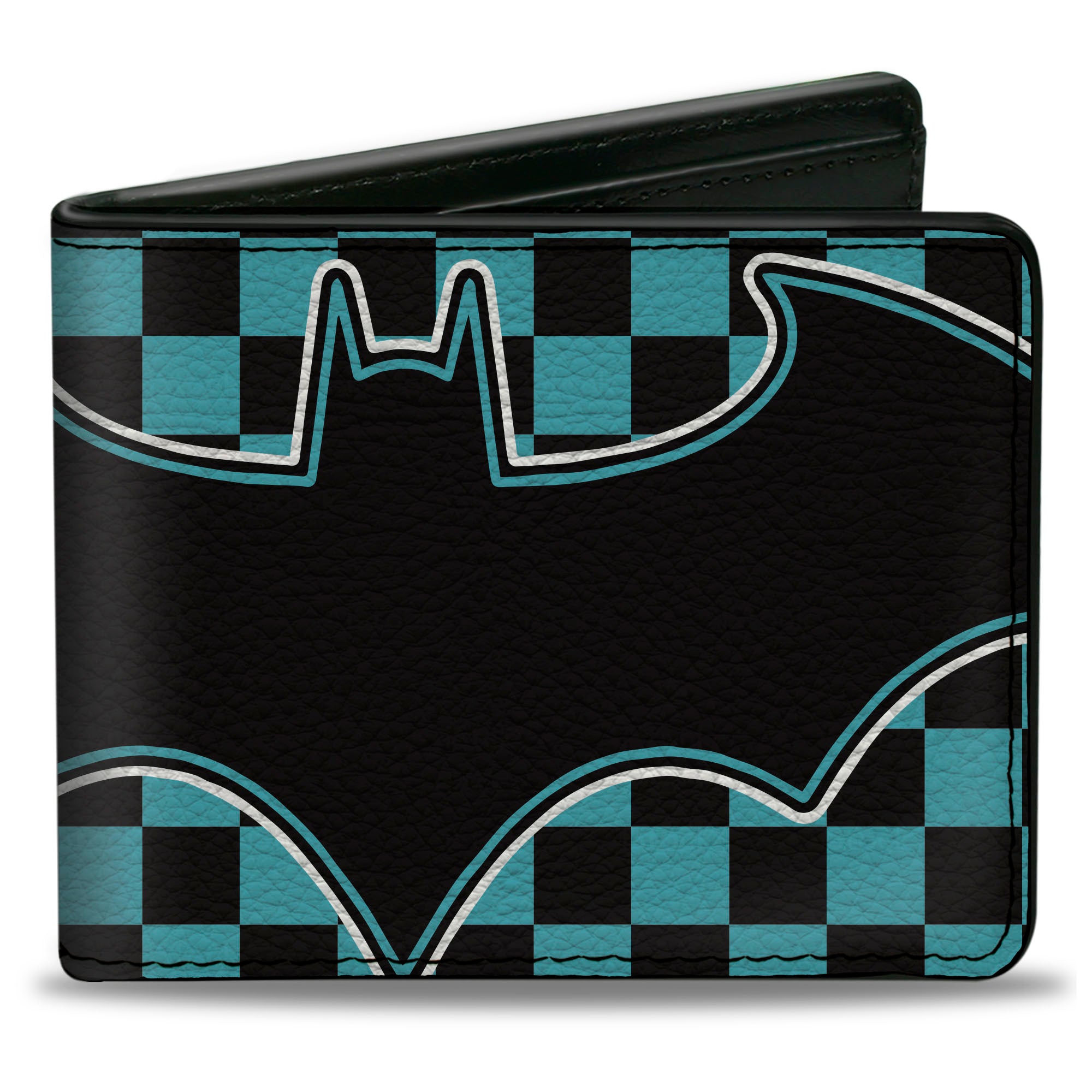 Bi-Fold Wallet - BATMAN Bat Logo Close-Up Checker Teal Black Bi-Fold Wallets DC Comics