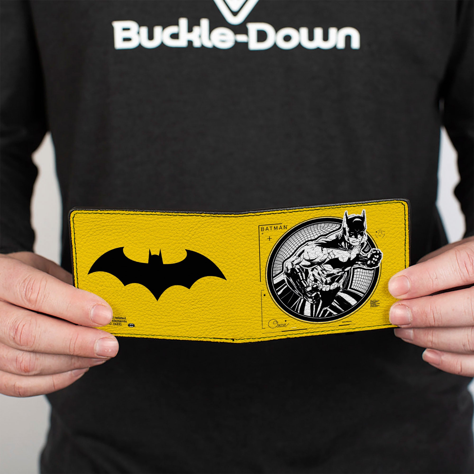Bi-Fold Wallet - Batman Tech Action Pose + Bat Logo Yellow Black White Bi-Fold Wallets DC Comics