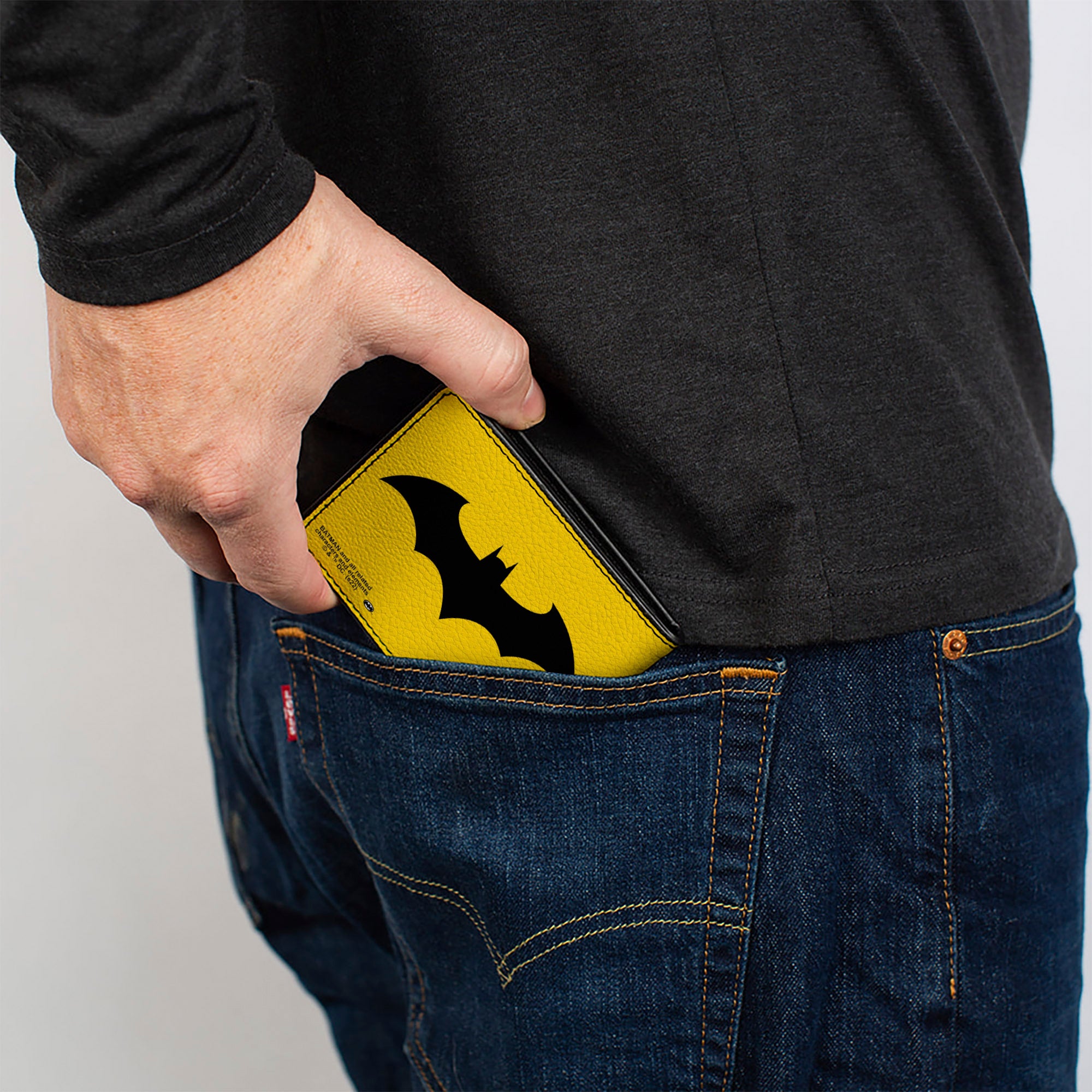 Bi-Fold Wallet - Batman Tech Action Pose + Bat Logo Yellow Black White Bi-Fold Wallets DC Comics
