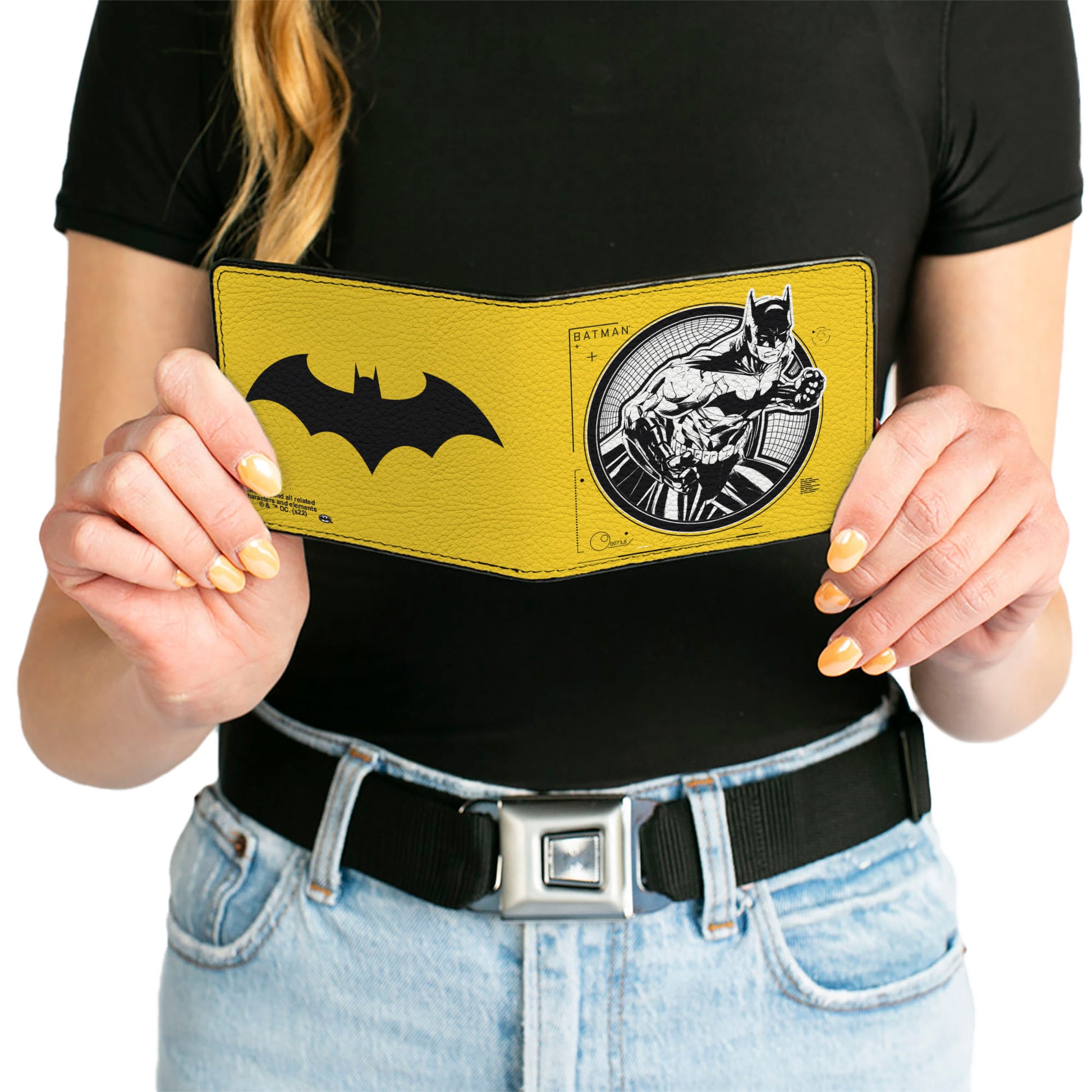 Bi-Fold Wallet - Batman Tech Action Pose + Bat Logo Yellow Black White Bi-Fold Wallets DC Comics