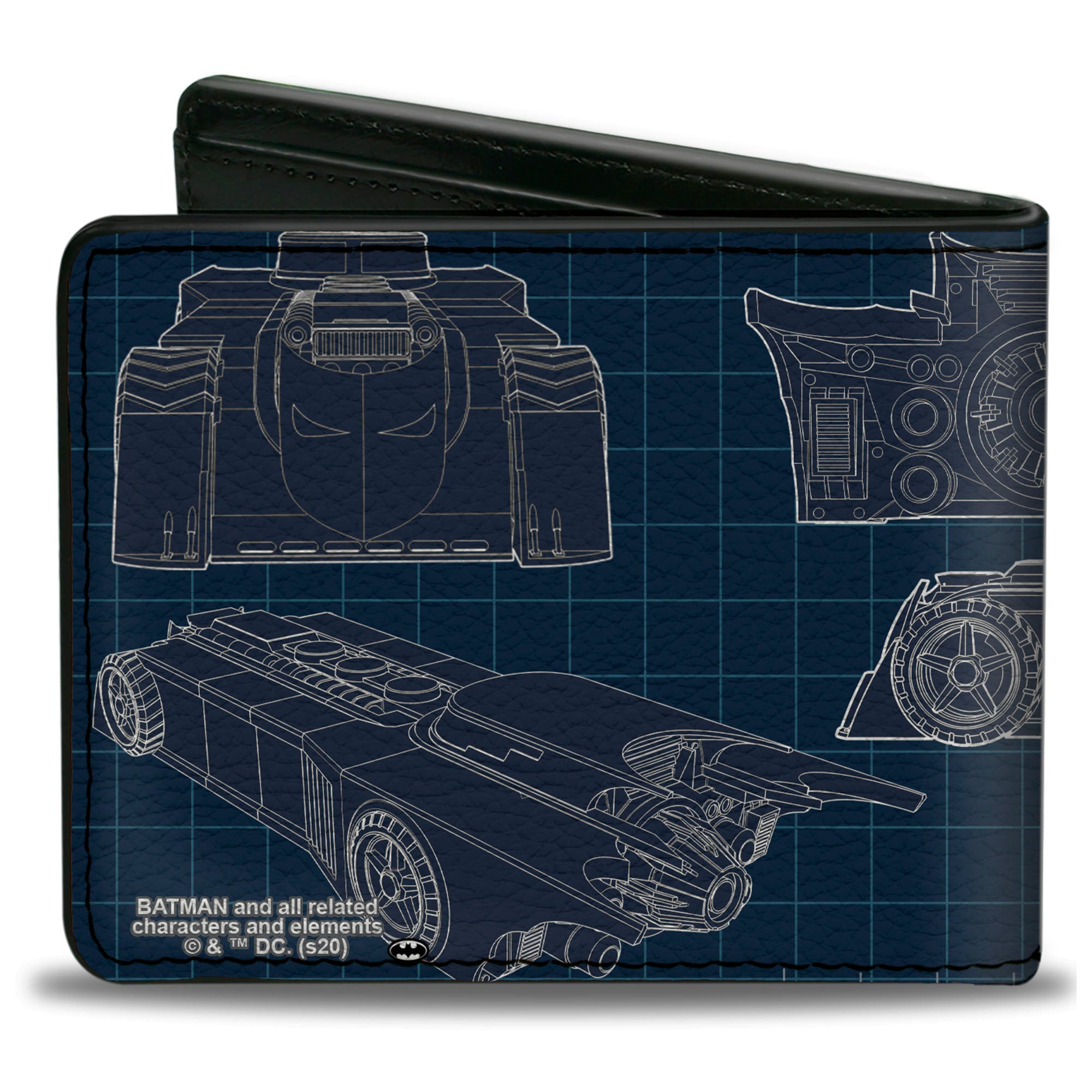 Bi-Fold Wallet - Batman Batmobile Blueprint Tech Turns Blues White Bi-Fold Wallets DC Comics