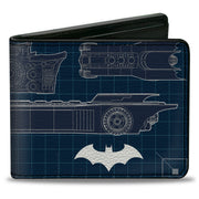 Bi-Fold Wallet - Batman Batmobile Blueprint Tech Turns Blues White Bi-Fold Wallets DC Comics