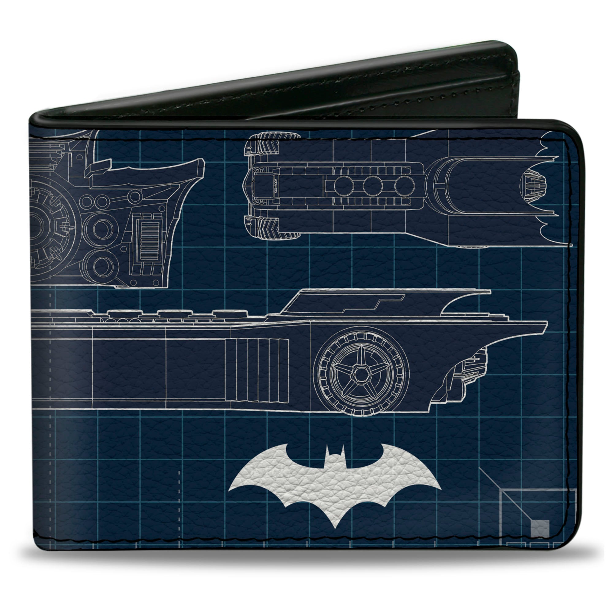 Bi-Fold Wallet - Batman Batmobile Blueprint Tech Turns Blues White Bi-Fold Wallets DC Comics