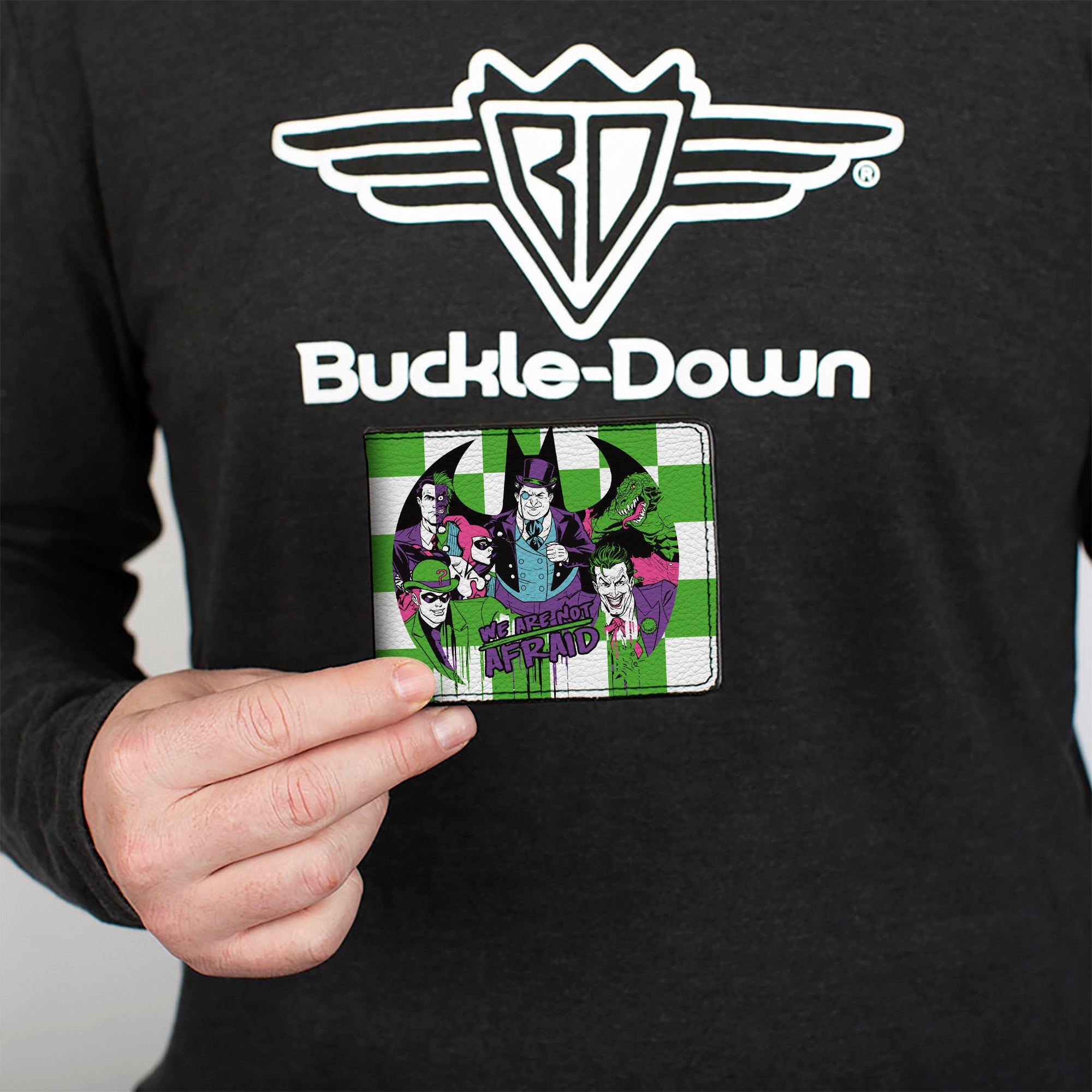 Bi-Fold Wallet - Batman 6-Villains Group Pose Checker Green White Bi-Fold Wallets DC Comics