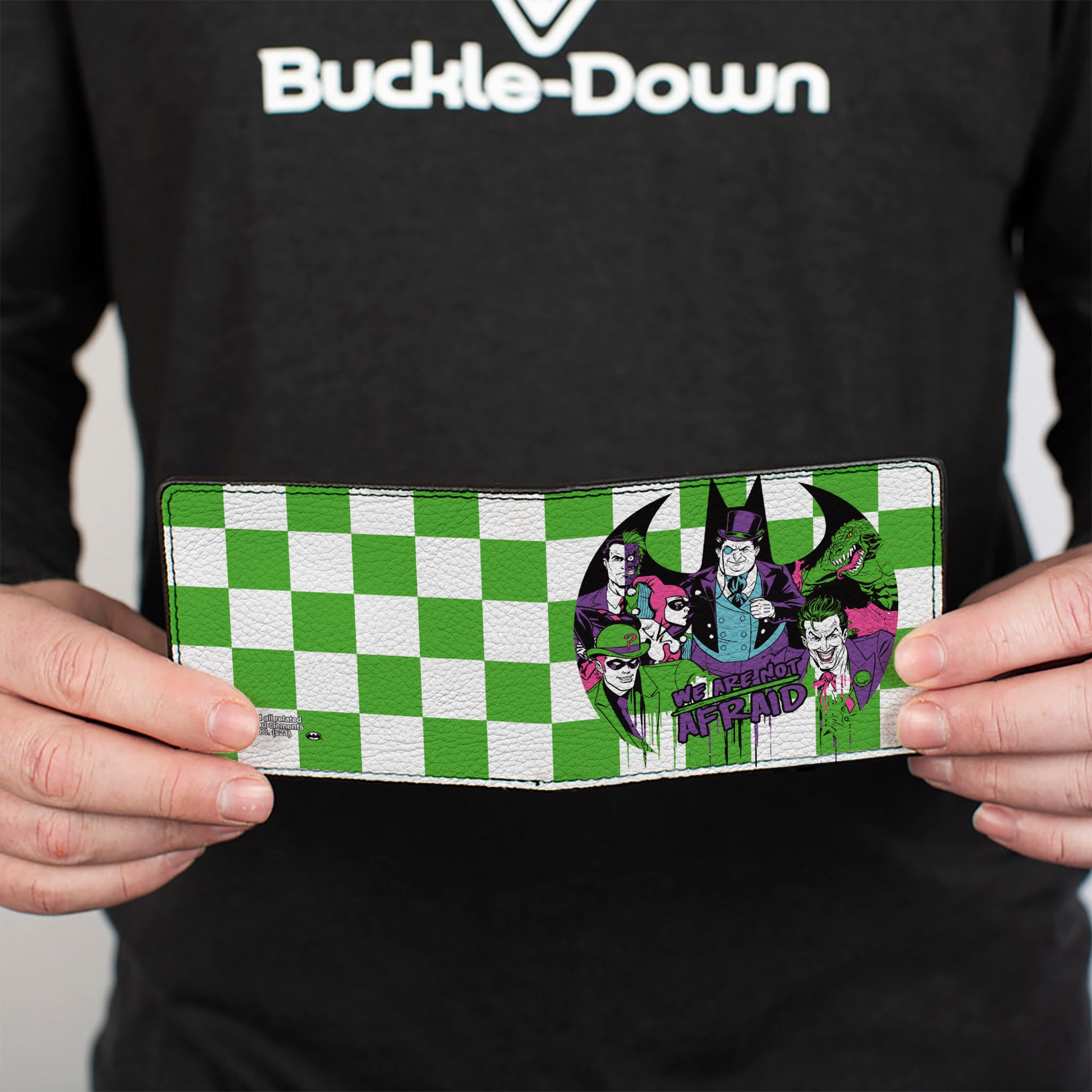 Bi-Fold Wallet - Batman 6-Villains Group Pose Checker Green White Bi-Fold Wallets DC Comics