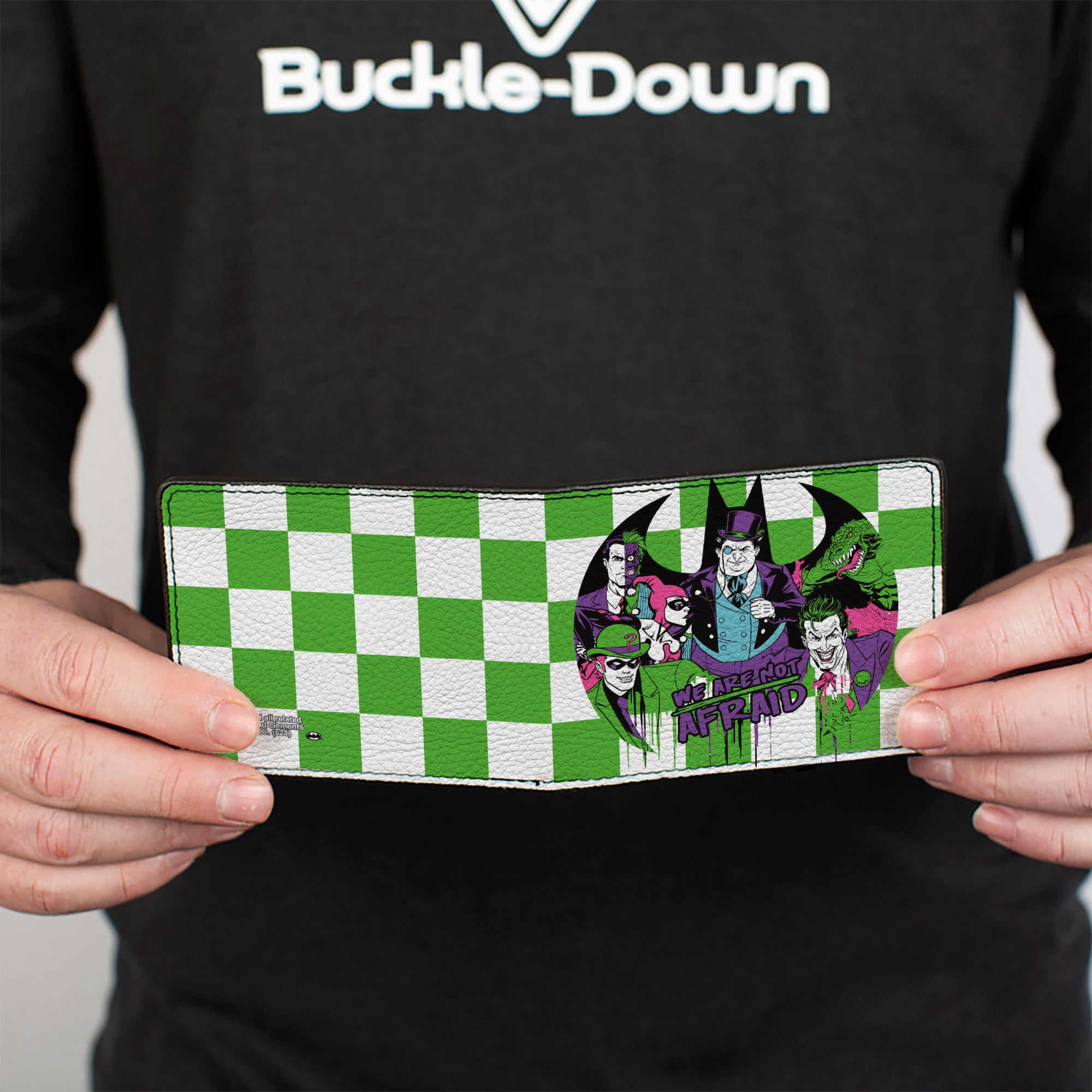 Bi-Fold Wallet - Batman 6-Villains Group Pose Checker Green White Bi-Fold Wallets DC Comics