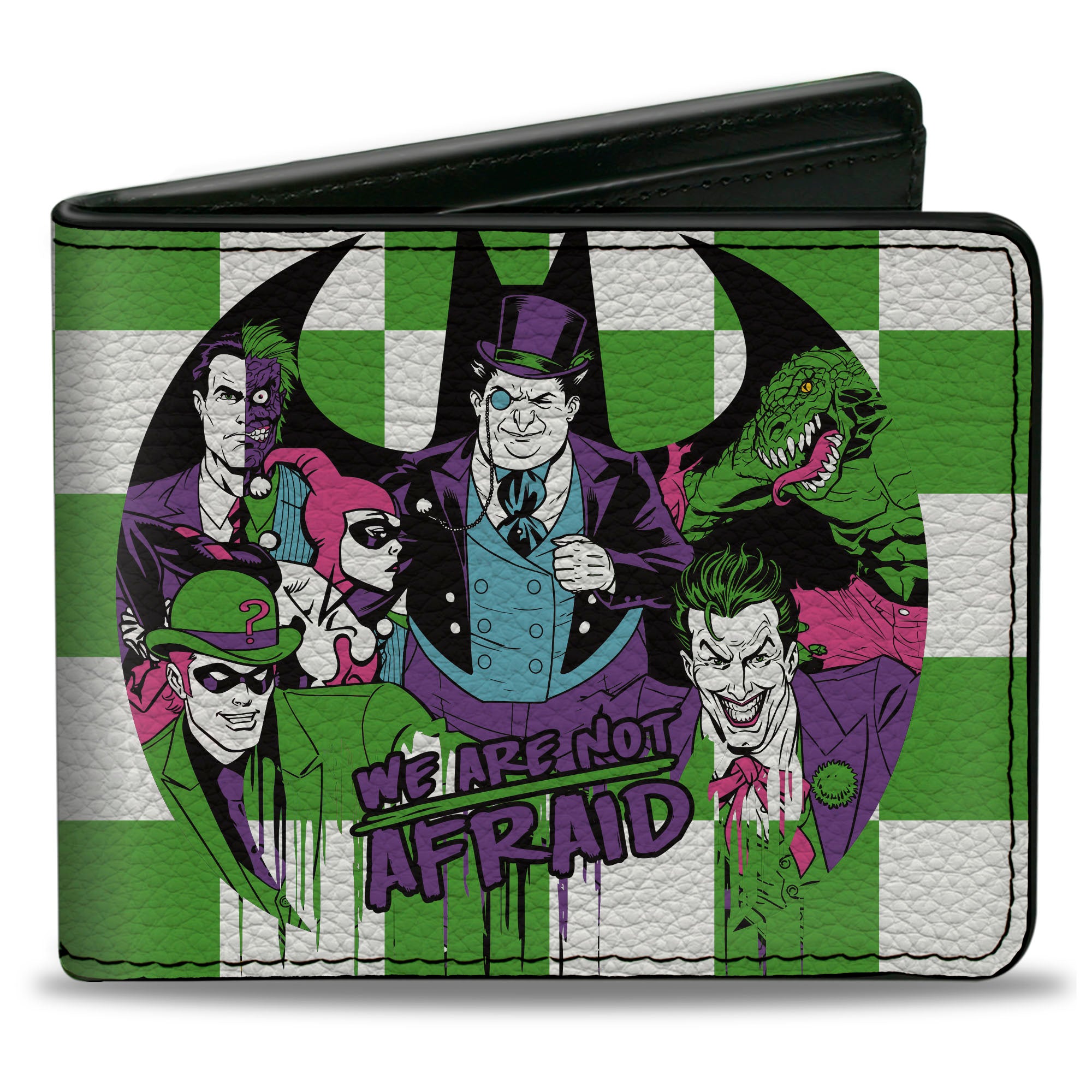 Bi-Fold Wallet - Batman 6-Villains Group Pose Checker Green White Bi-Fold Wallets DC Comics
