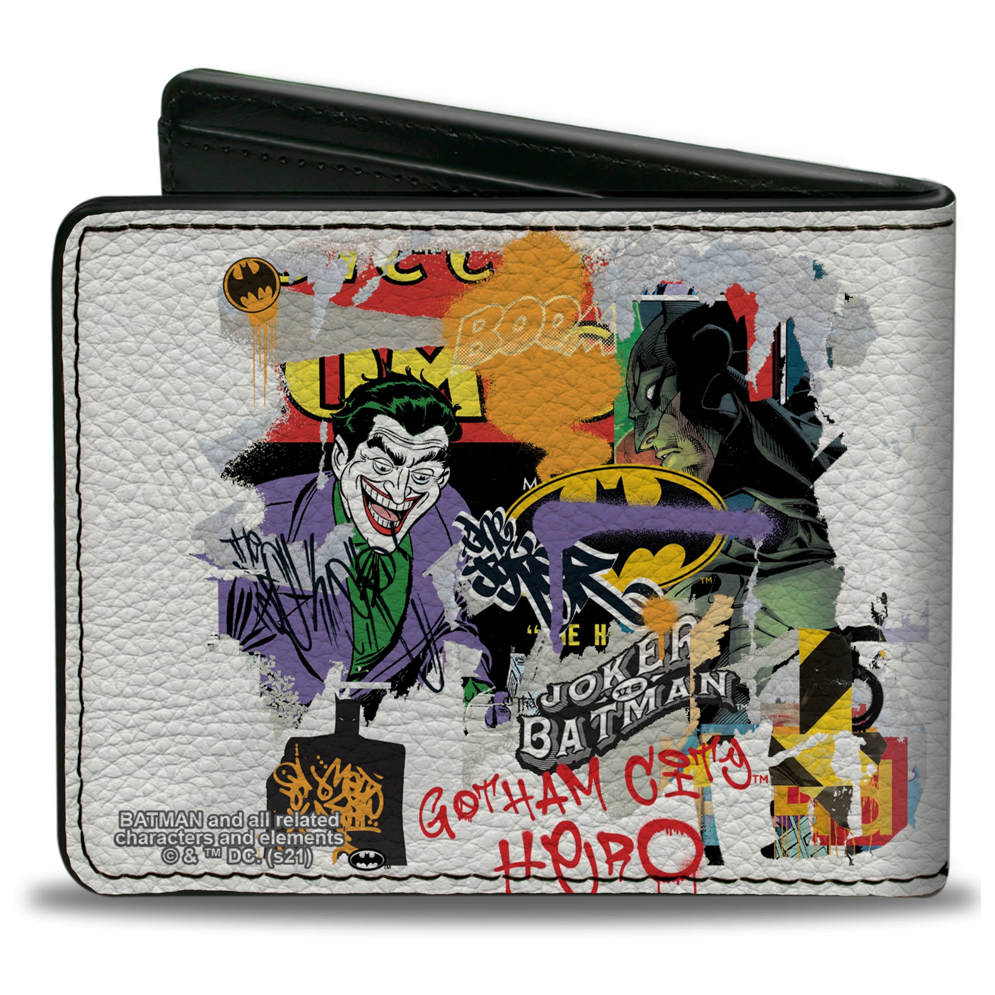 Bi-Fold Wallet - Batman Vs Joker Graffiti Collage White Grays Multi Color Bi-Fold Wallets DC Comics
