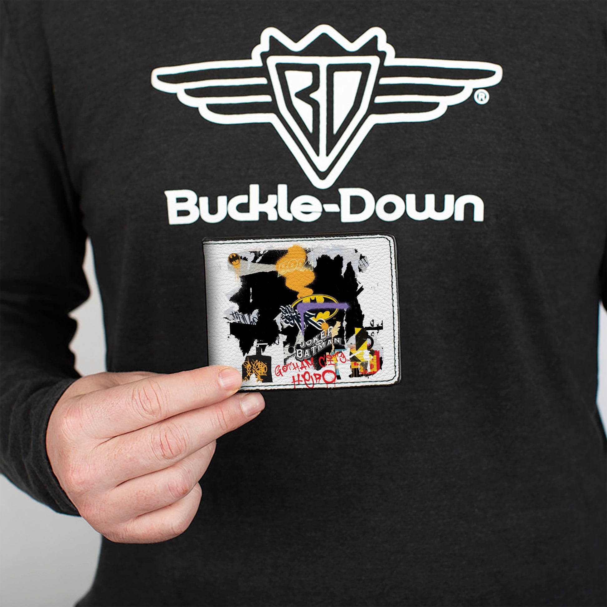 Bi-Fold Wallet - Batman Vs Joker Graffiti Collage White Grays Multi Color Bi-Fold Wallets DC Comics