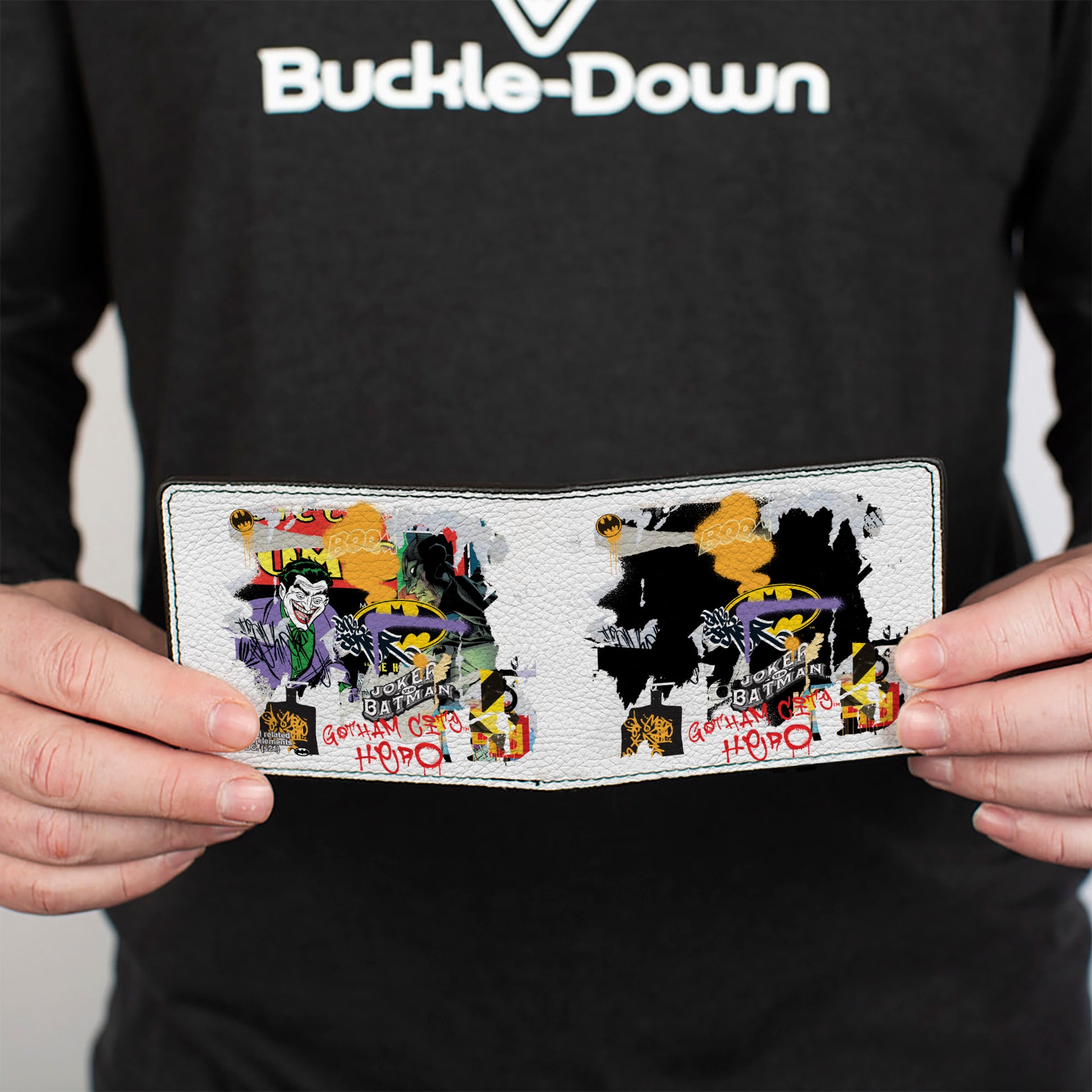 Bi-Fold Wallet - Batman Vs Joker Graffiti Collage White Grays Multi Color Bi-Fold Wallets DC Comics