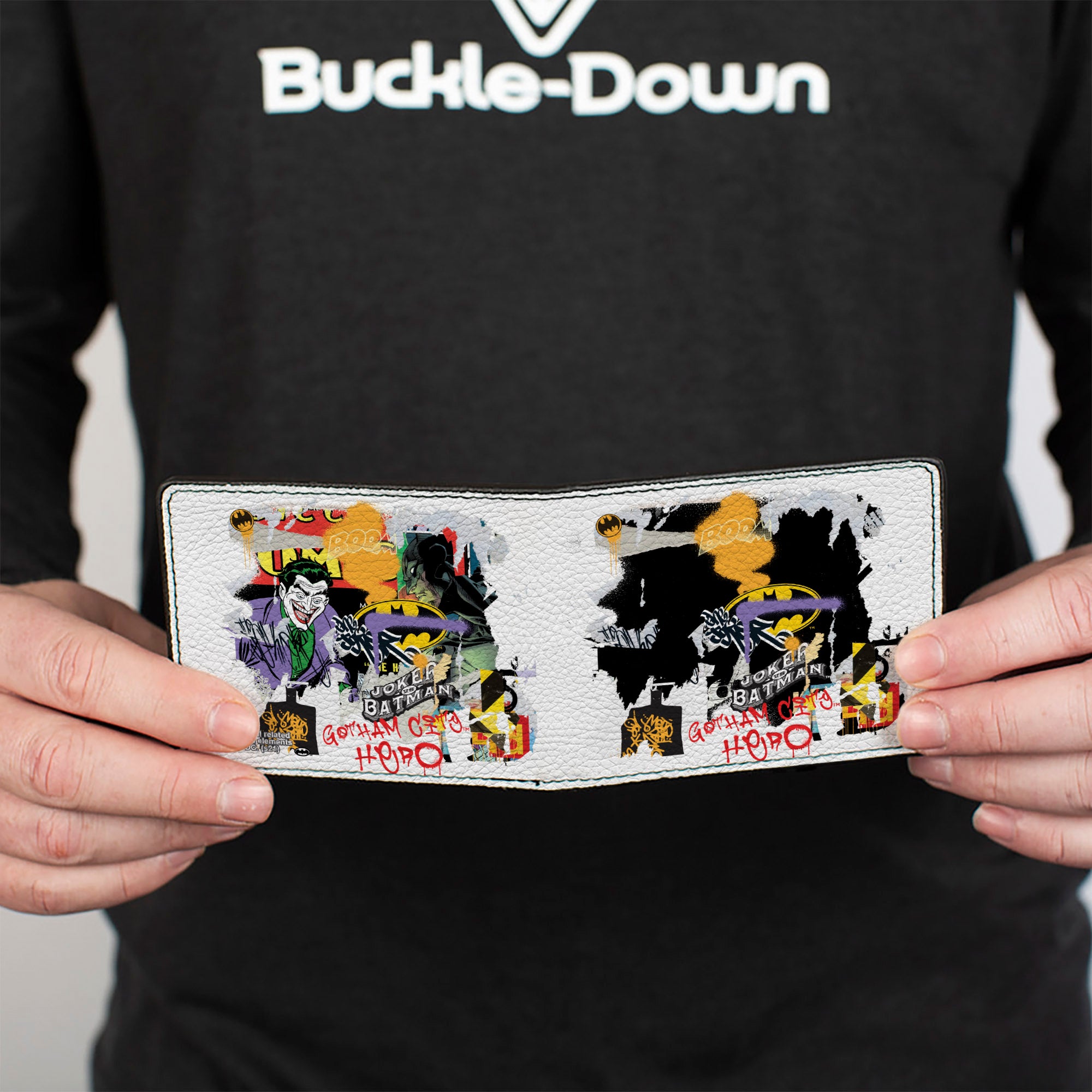 Bi-Fold Wallet - Batman Vs Joker Graffiti Collage White Grays Multi Color Bi-Fold Wallets DC Comics