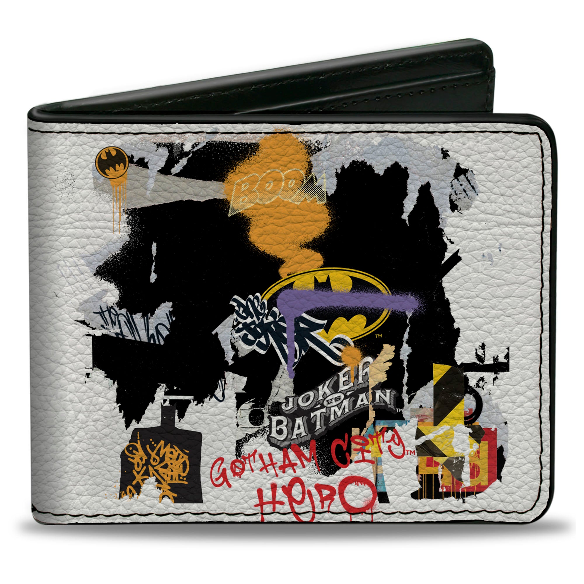 Bi-Fold Wallet - Batman Vs Joker Graffiti Collage White Grays Multi Color Bi-Fold Wallets DC Comics