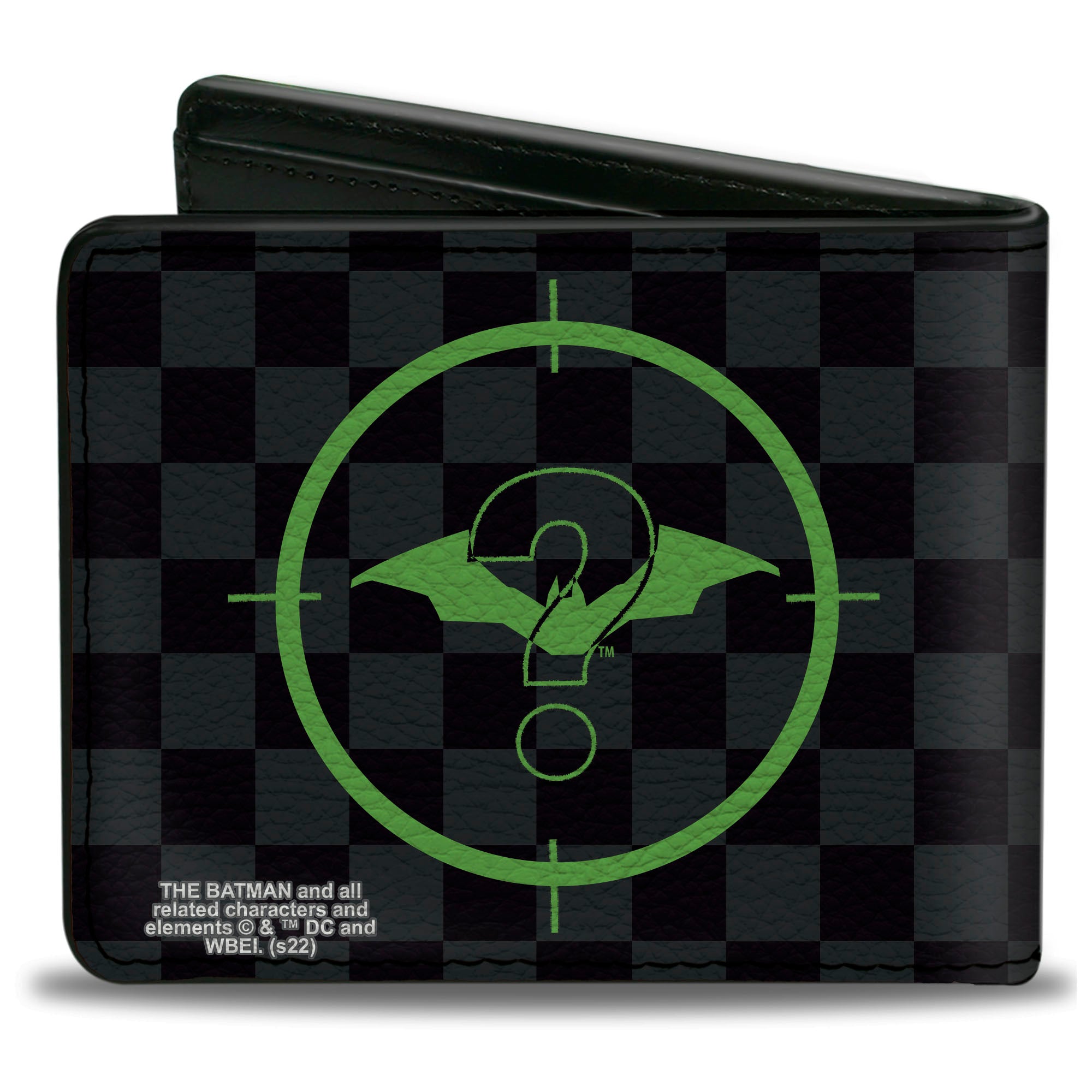 Bi-Fold Wallet - The Batman Movie Batman and Riddler Target Logo Checker Black Gray Green Bi-Fold Wallets DC Comics