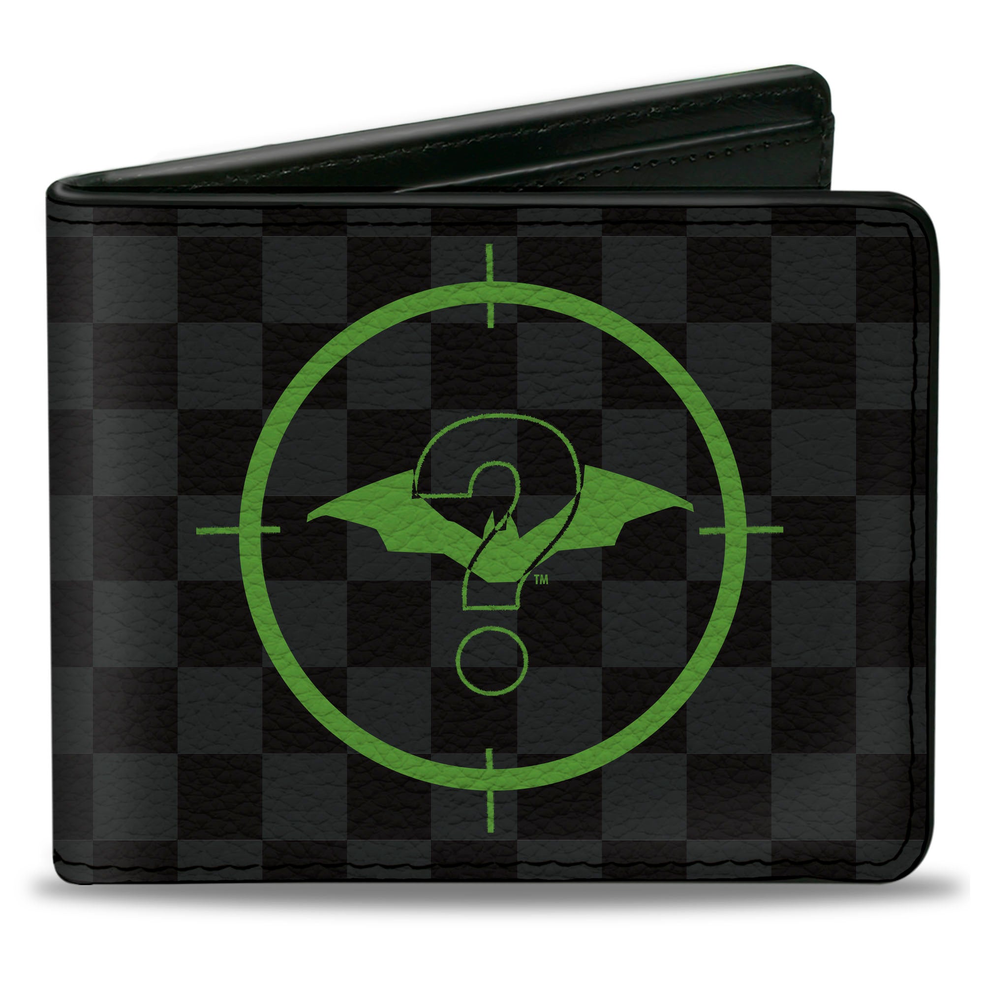Bi-Fold Wallet - The Batman Movie Batman and Riddler Target Logo Checker Black Gray Green Bi-Fold Wallets DC Comics