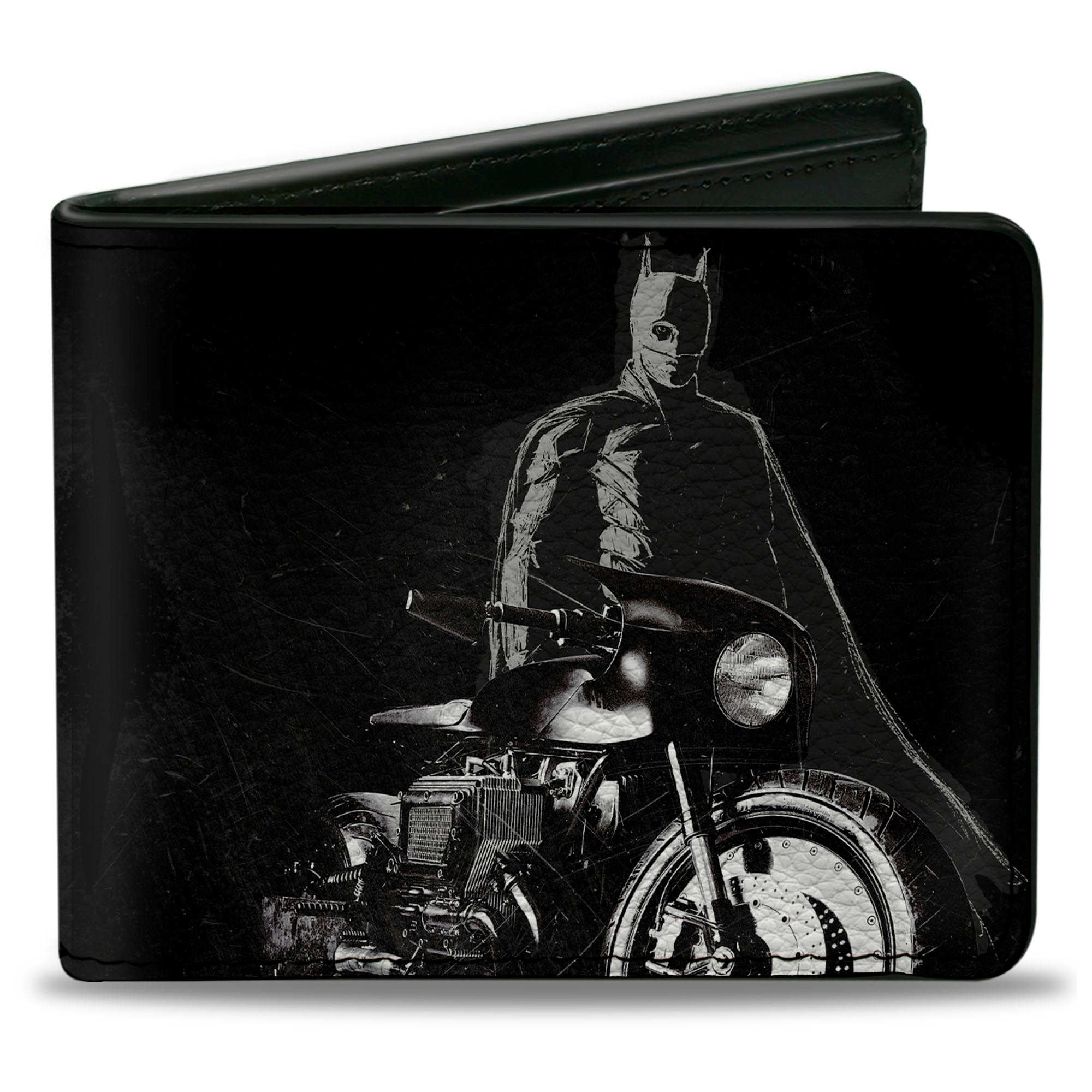 Bi-Fold Wallet - The Batman and Batcycle Pose Black White Bi-Fold Wallets DC Comics