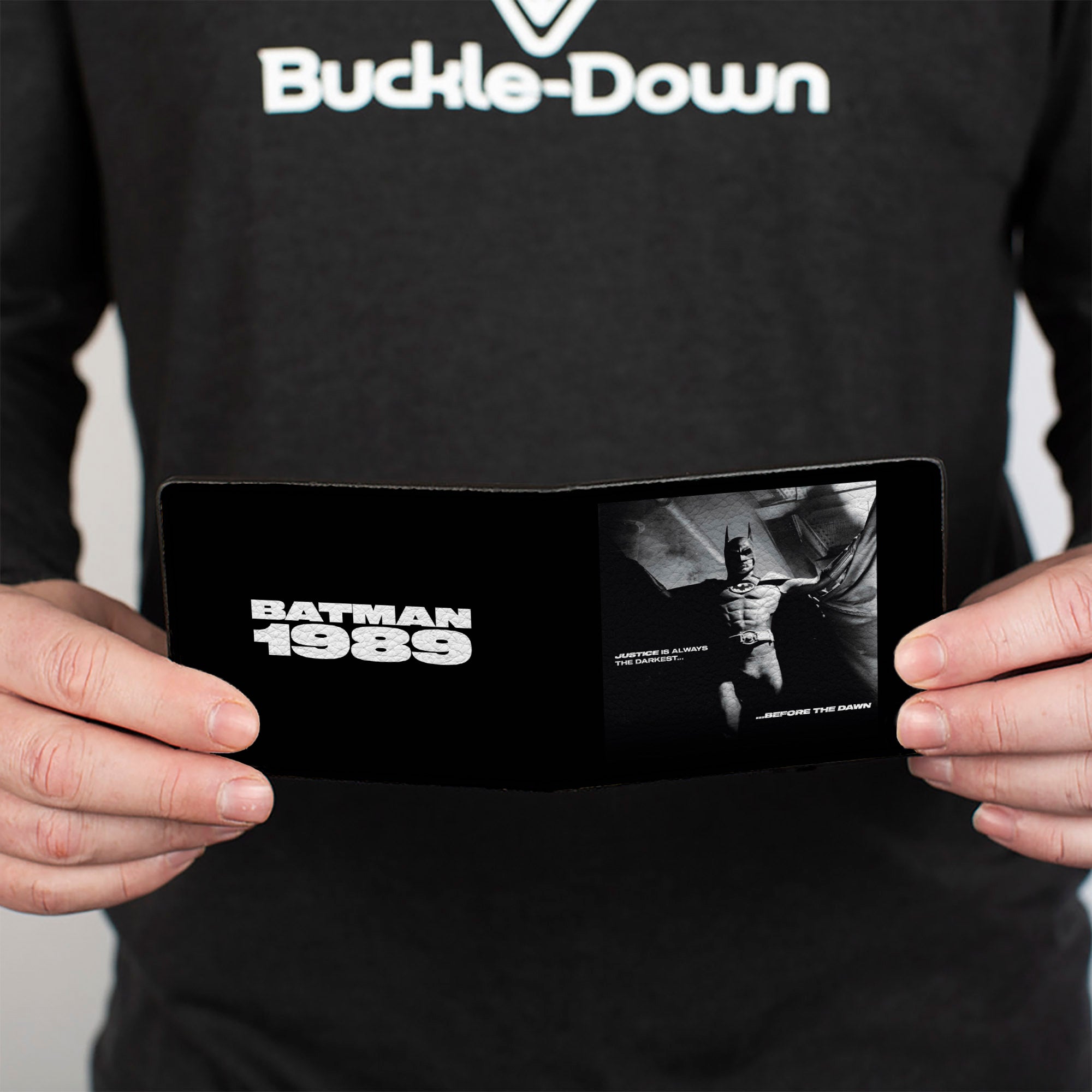 Bi-Fold Wallet - Batman 1989 Jump Pose and Quote Black/White Bi-Fold Wallets DC Comics