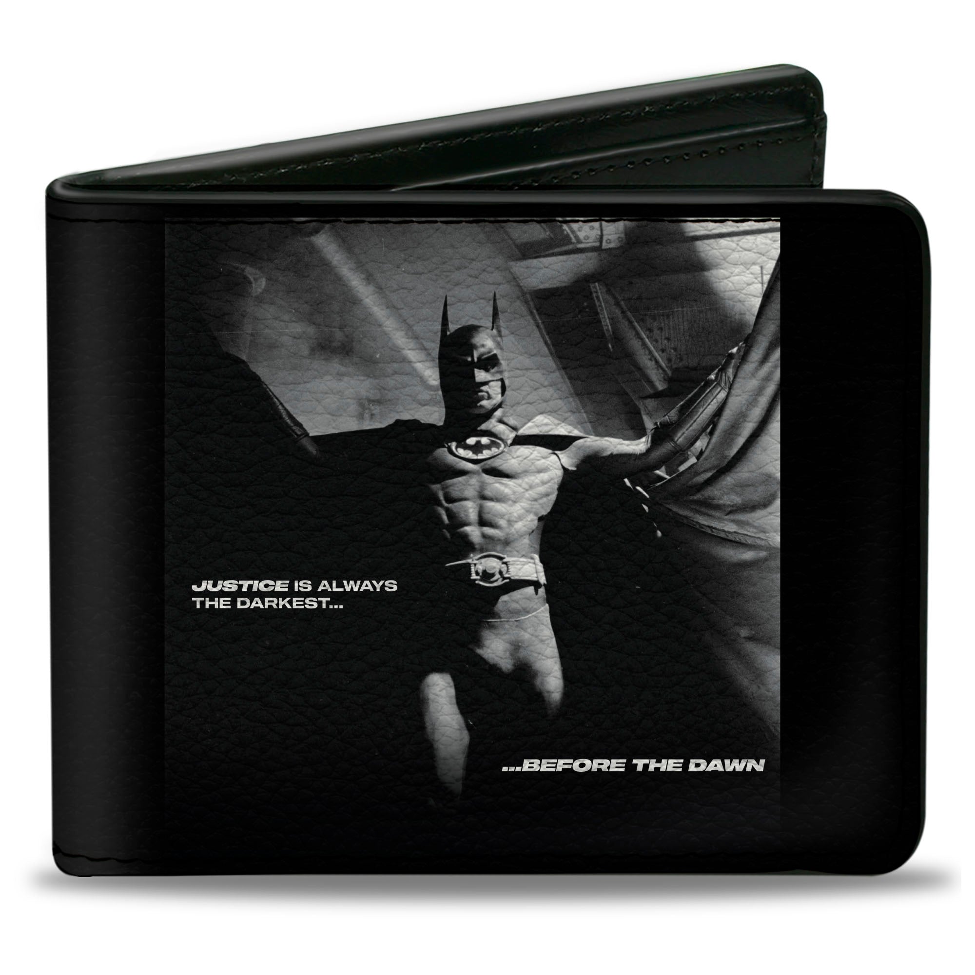 Bi-Fold Wallet - Batman 1989 Jump Pose and Quote Black/White Bi-Fold Wallets DC Comics