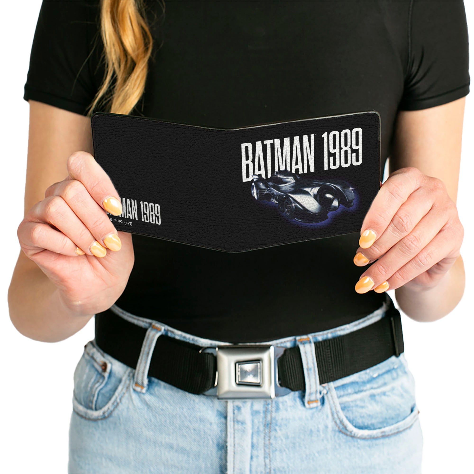 Bi-Fold Wallet - BATMAN 1989 Batmobile Text Black/White/Blue Bi-Fold Wallets DC Comics