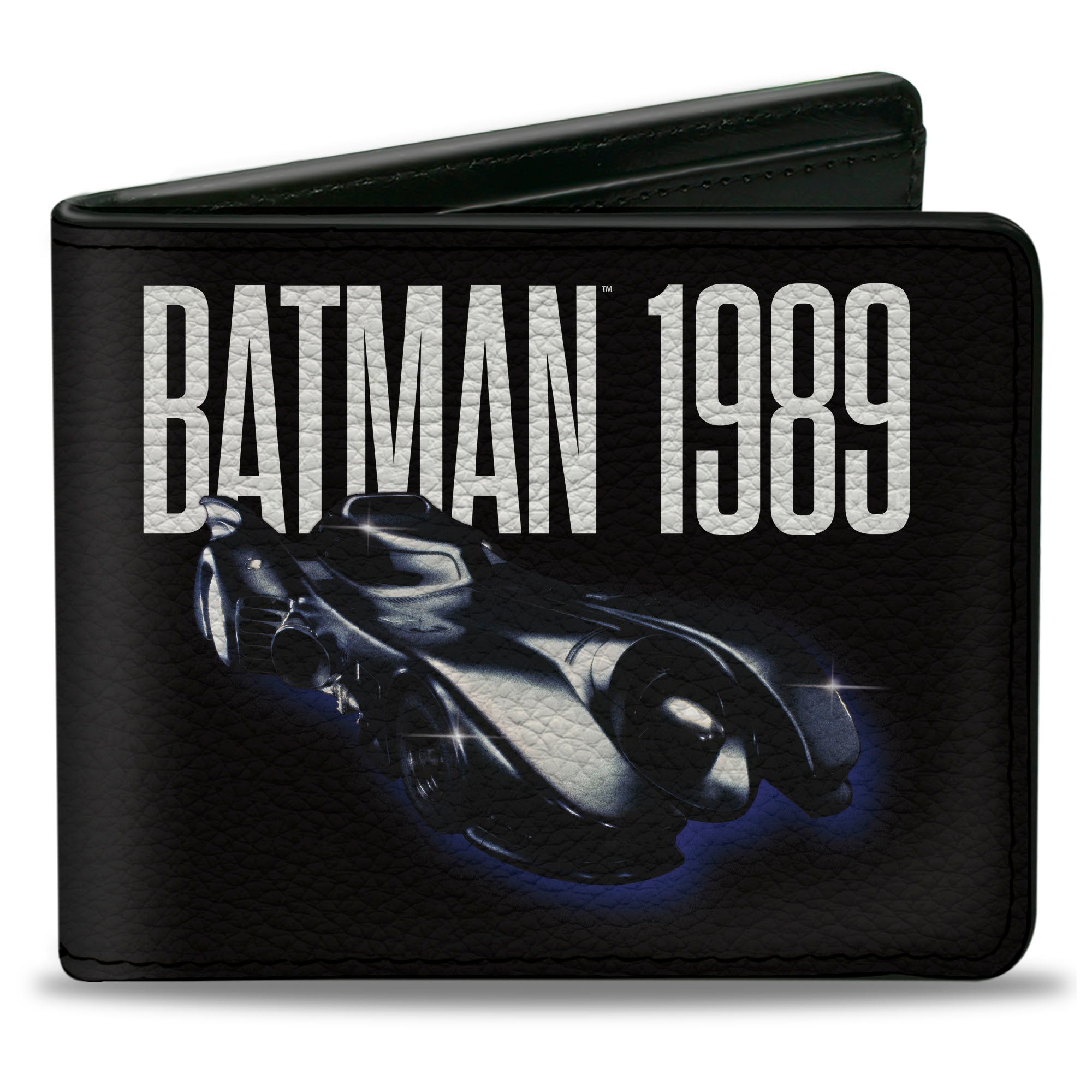 Bi-Fold Wallet - BATMAN 1989 Batmobile Text Black/White/Blue Bi-Fold Wallets DC Comics