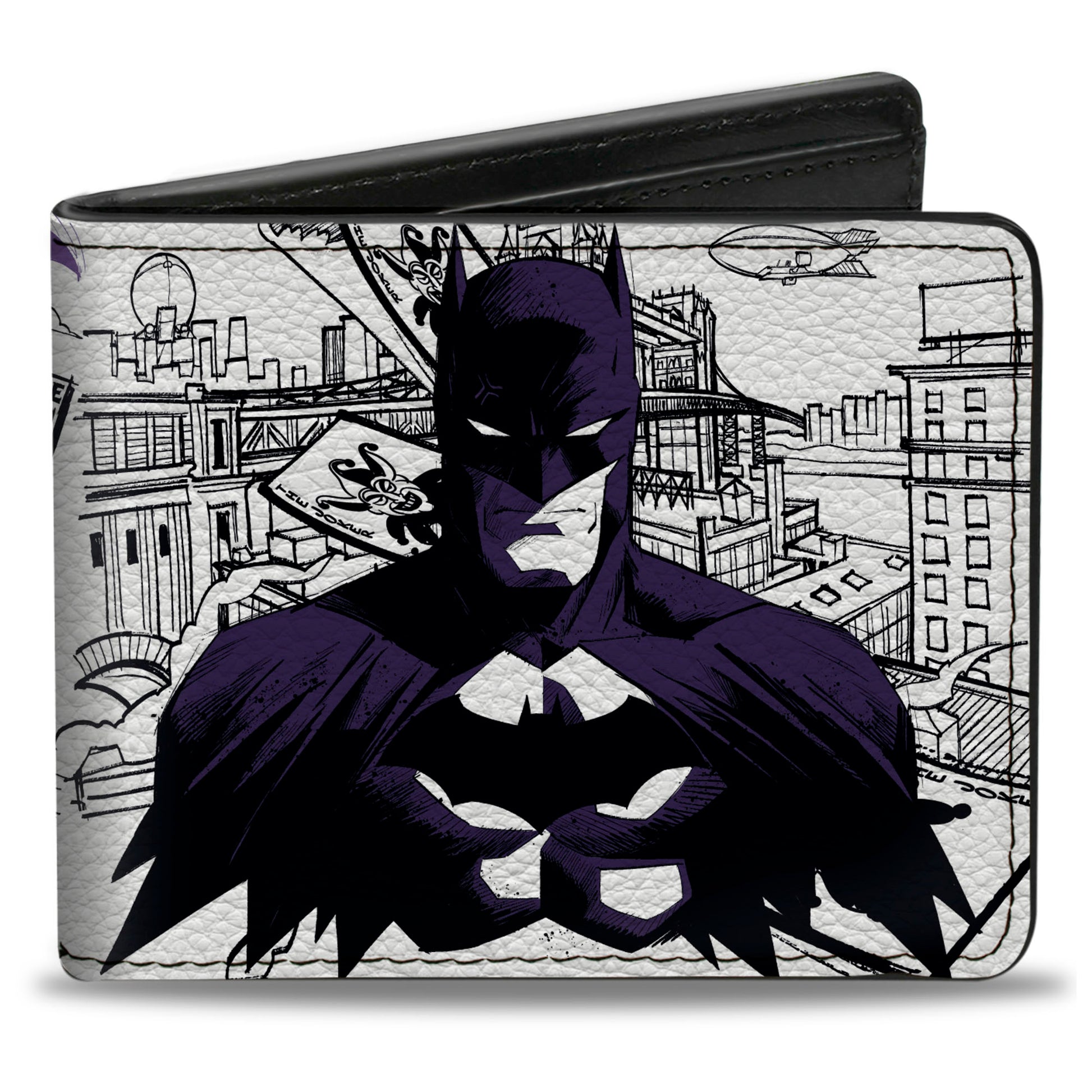 Bi-Fold Wallet - Gotham Inked Batman Robin and Joker Collage White/Black/Purple Bi-Fold Wallets DC Comics
