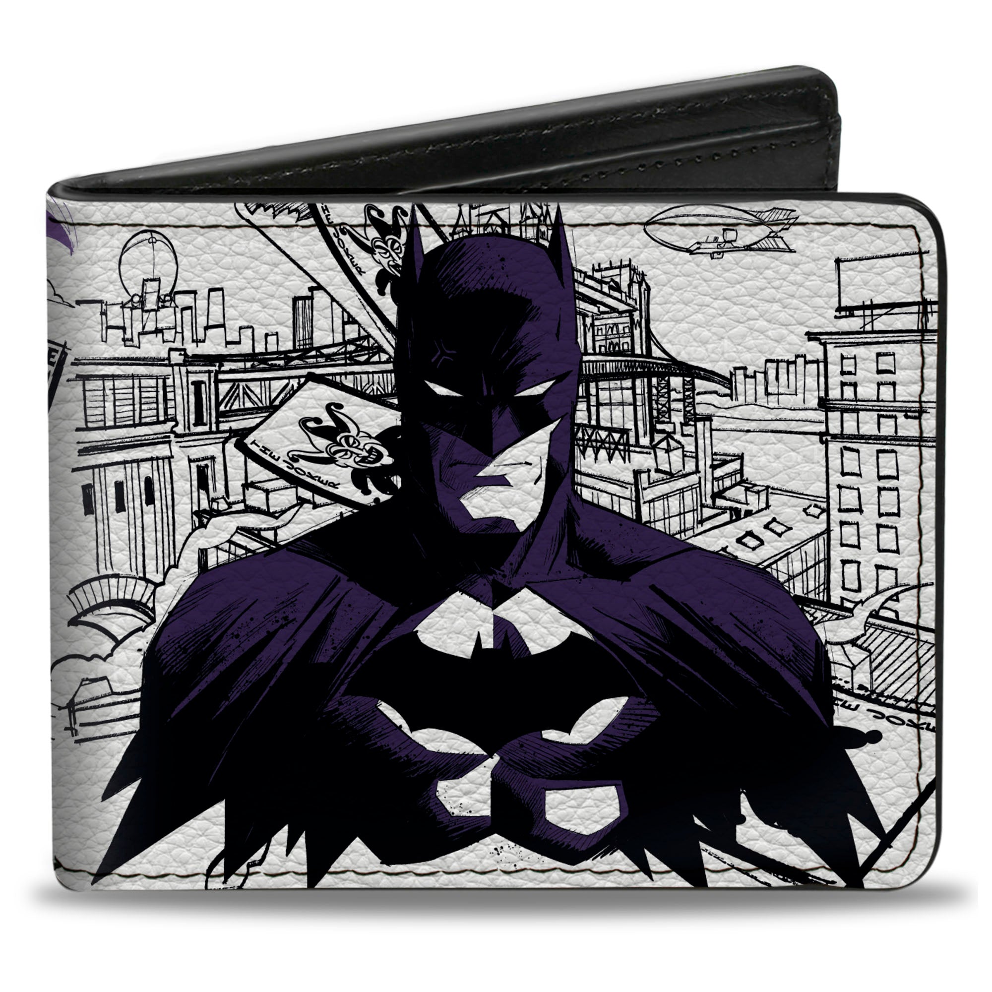 Bi-Fold Wallet - Gotham Inked Batman Robin and Joker Collage White/Black/Purple Bi-Fold Wallets DC Comics