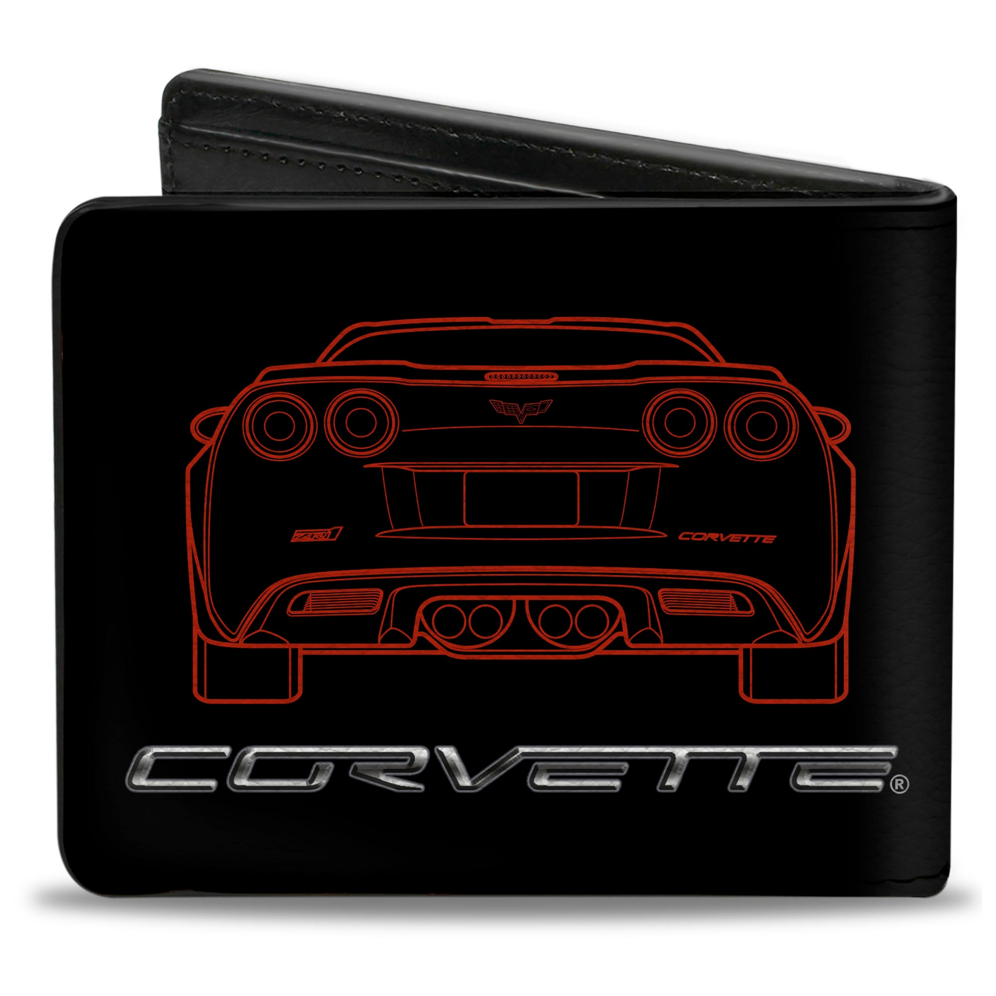 Bi-Fold Wallet - C6 Frontview + Rearview Blueprints Black Red Bi-Fold Wallets GM General Motors