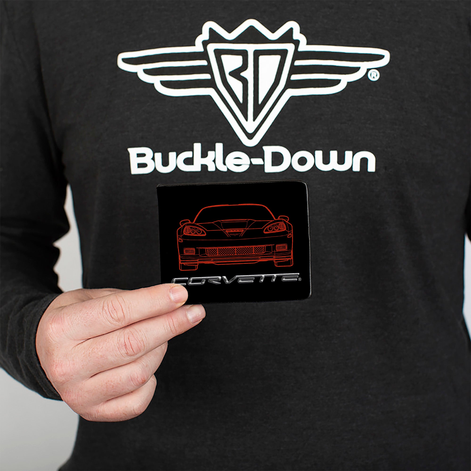 Bi-Fold Wallet - C6 Frontview + Rearview Blueprints Black Red Bi-Fold Wallets GM General Motors