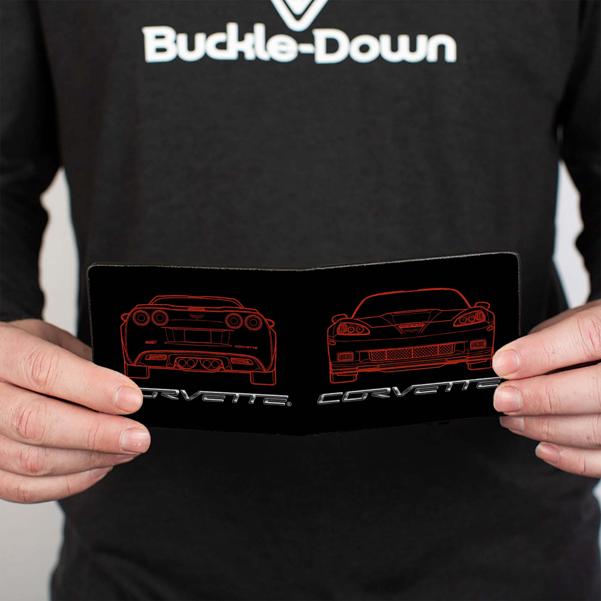 Bi-Fold Wallet - C6 Frontview + Rearview Blueprints Black Red Bi-Fold Wallets GM General Motors