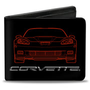 Bi-Fold Wallet - C6 Frontview + Rearview Blueprints Black Red Bi-Fold Wallets GM General Motors