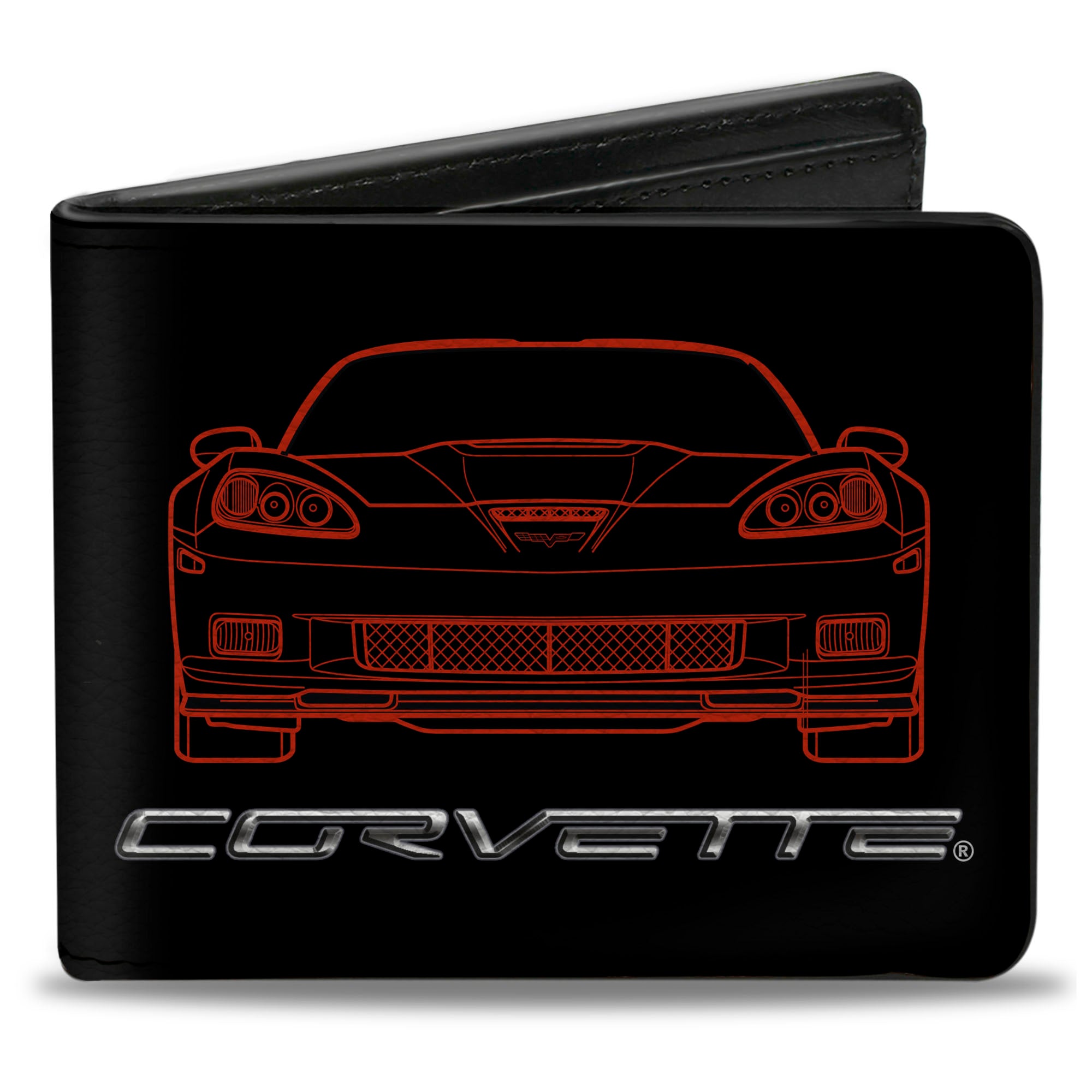 Bi-Fold Wallet - C6 Frontview + Rearview Blueprints Black Red Bi-Fold Wallets GM General Motors