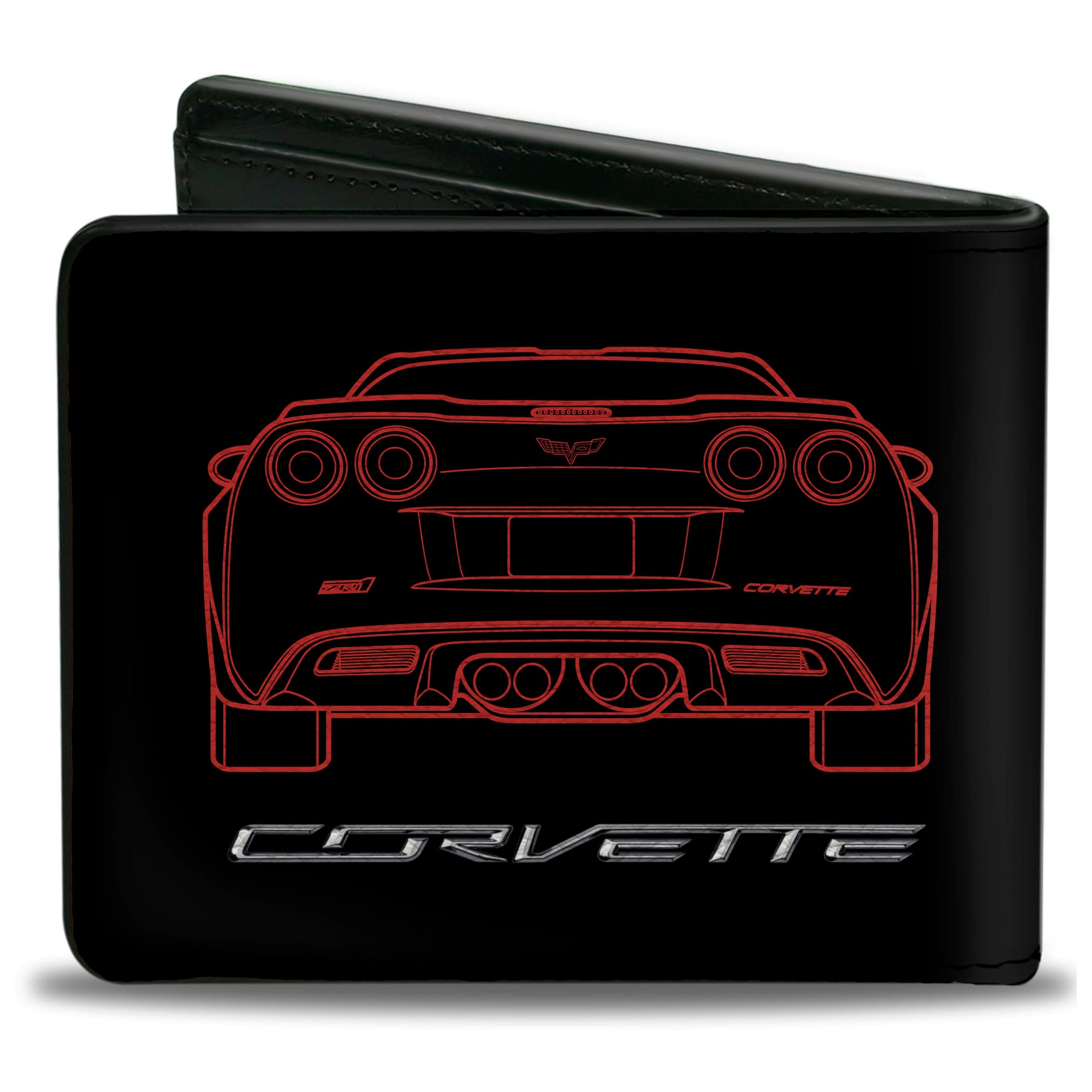 Bi-Fold Wallet - C6 Frontview + Rearview Blueprints Black Red Bi-Fold Wallets GM General Motors