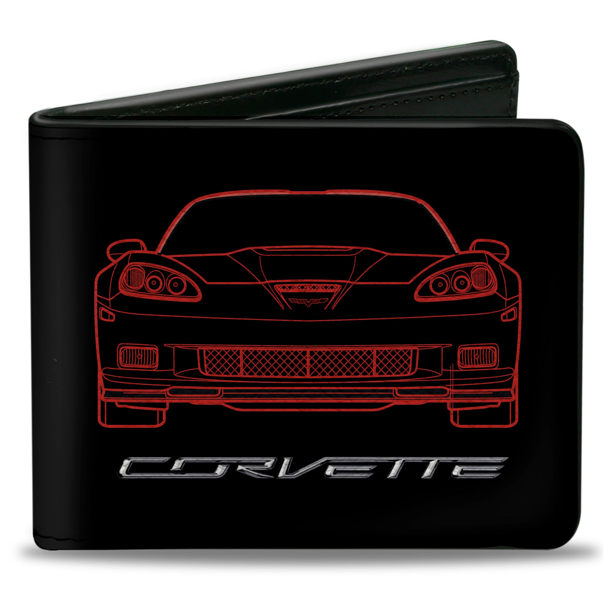 Bi-Fold Wallet - C6 Frontview + Rearview Blueprints Black Red Bi-Fold Wallets GM General Motors