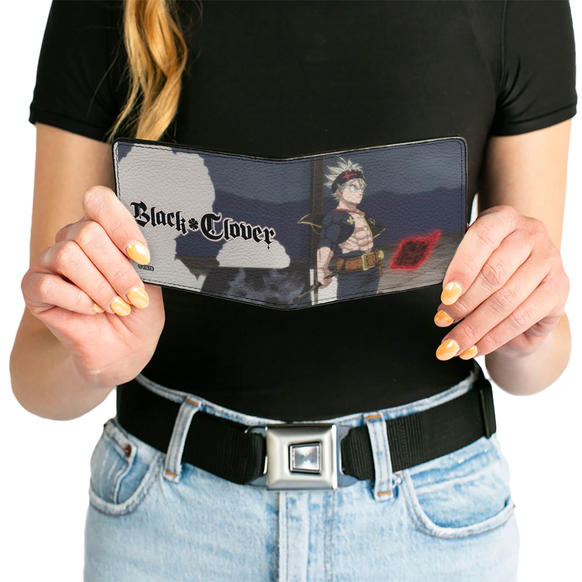 Bi-Fold Wallet - BLACK CLOVER Title Logo Asta Sword Pose Blues Bi-Fold Wallets Black Clover