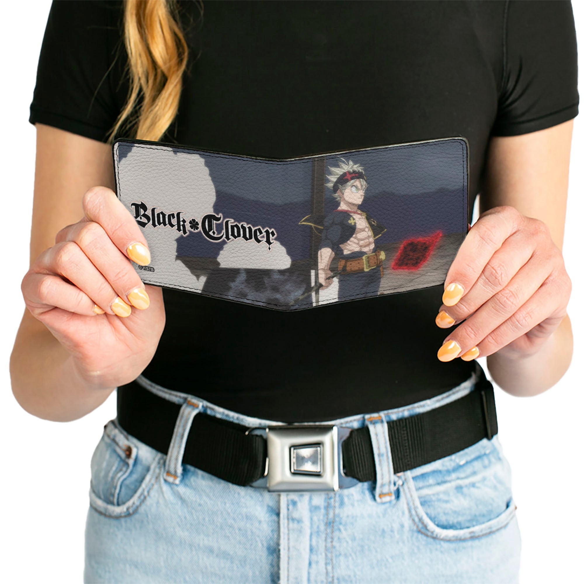 Bi-Fold Wallet - BLACK CLOVER Title Logo Asta Sword Pose Blues Bi-Fold Wallets Black Clover