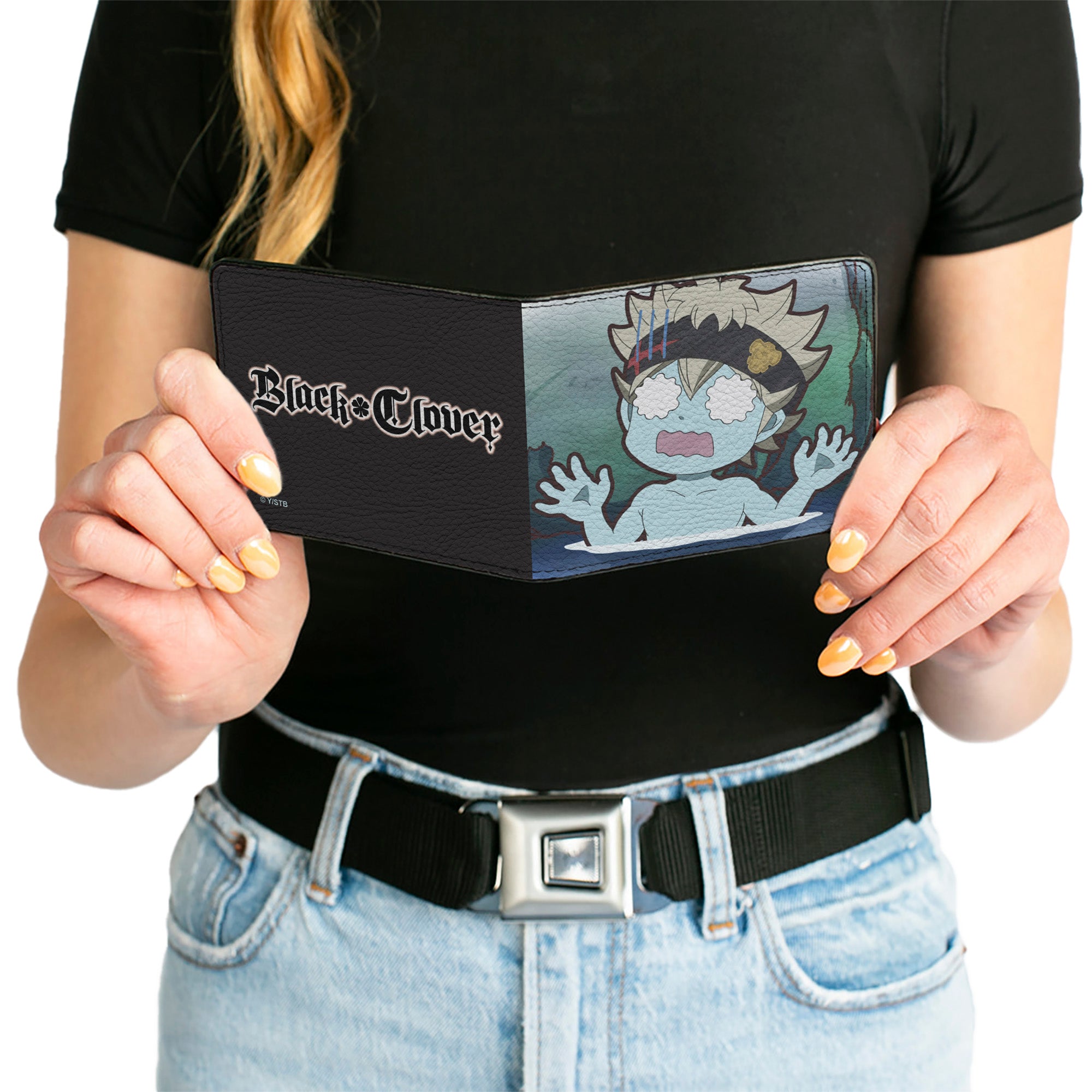 Bi-Fold Wallet - BLACK CLOVER Asta Cold Plunge Pose and Title Logo Bi-Fold Wallets Black Clover