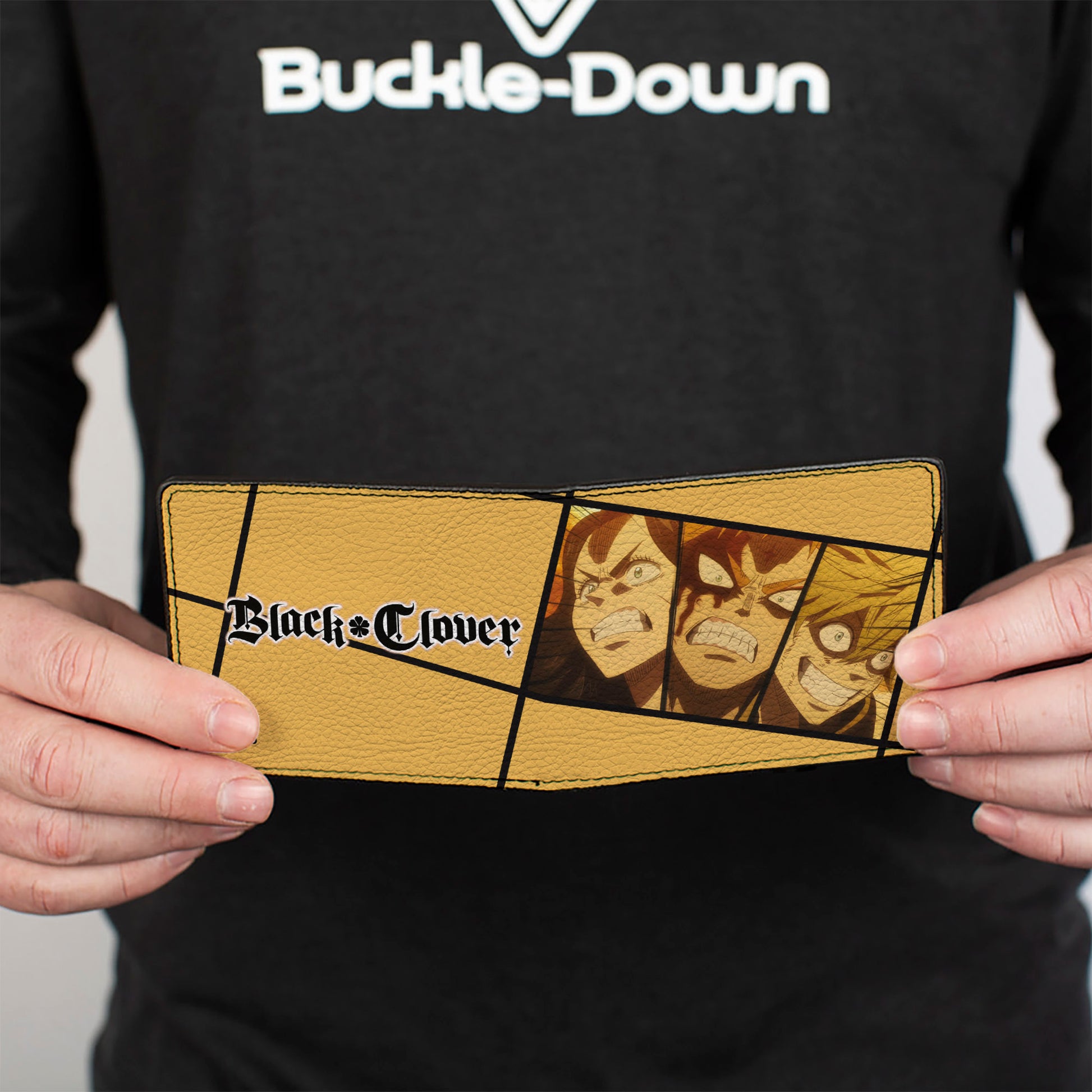 Bi-Fold Wallet - BLACK CLOVER Three Character Face Blocks and Title Logo Bi-Fold Wallets Black Clover
