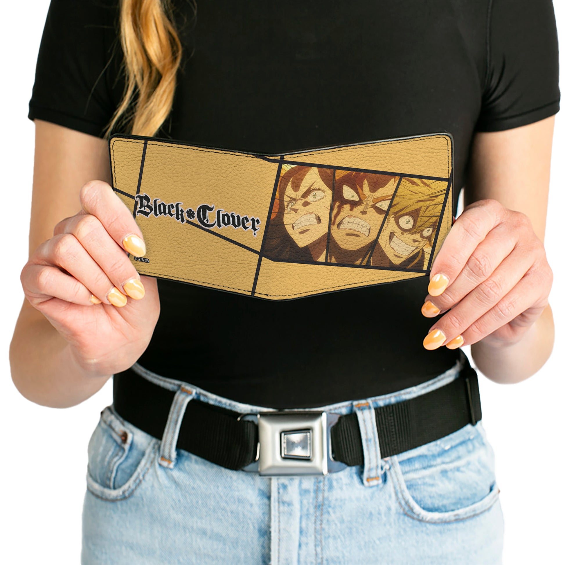 Bi-Fold Wallet - BLACK CLOVER Three Character Face Blocks and Title Logo Bi-Fold Wallets Black Clover