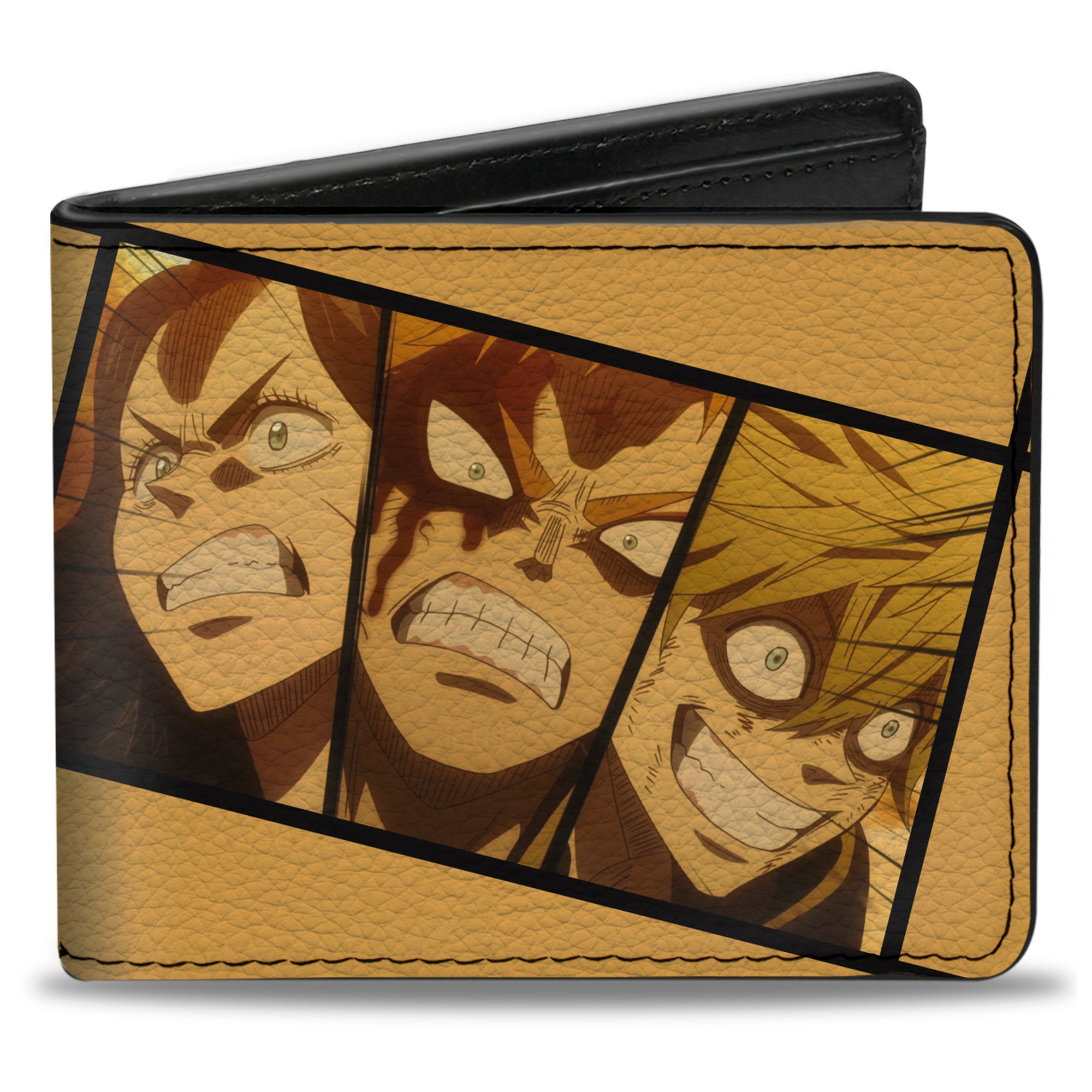 Bi-Fold Wallet - BLACK CLOVER Three Character Face Blocks and Title Logo Bi-Fold Wallets Black Clover