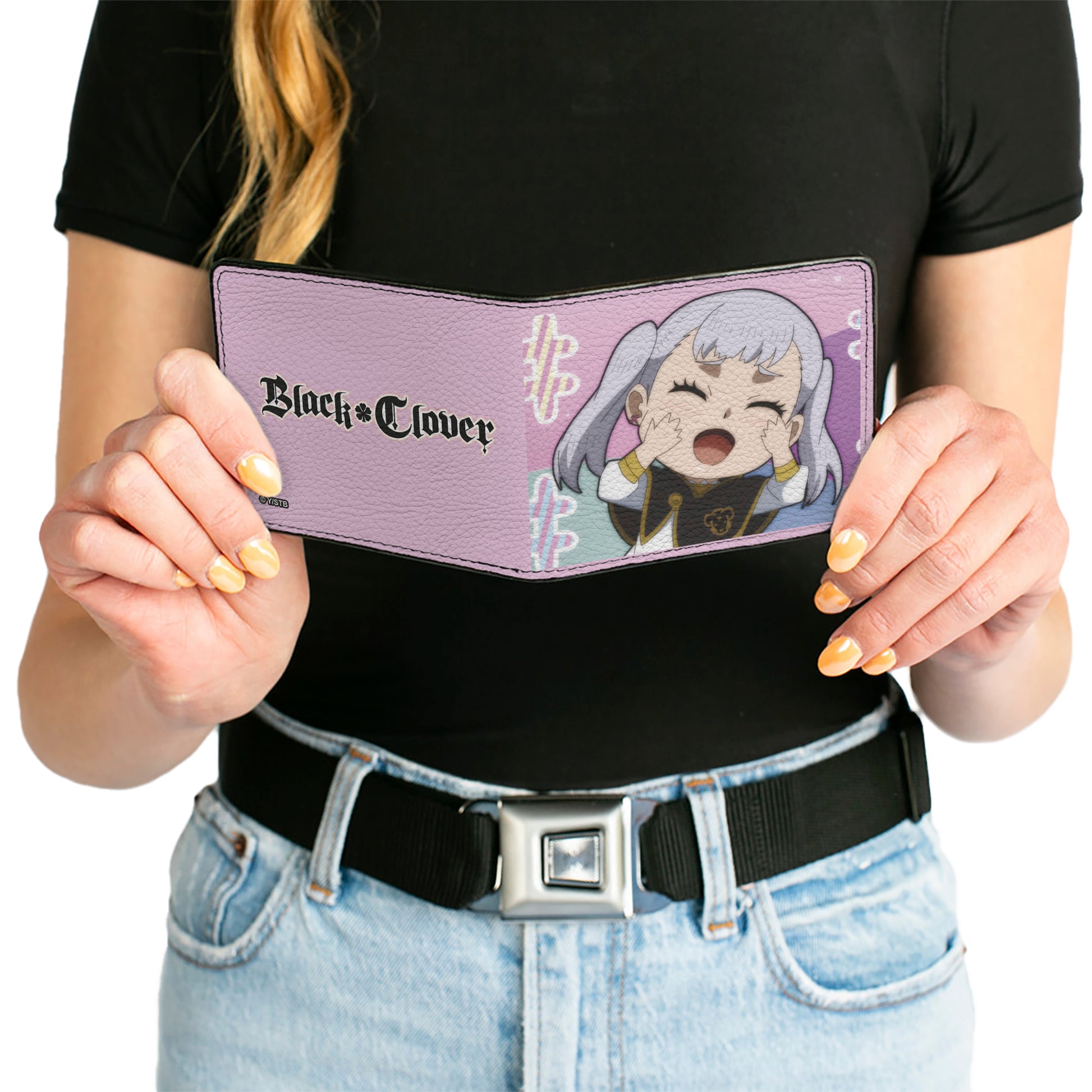 Bi-Fold Wallet - BLACK CLOVER Chibi Noelle Hash Tag Pose and Title Logo Pinks Bi-Fold Wallets Black Clover
