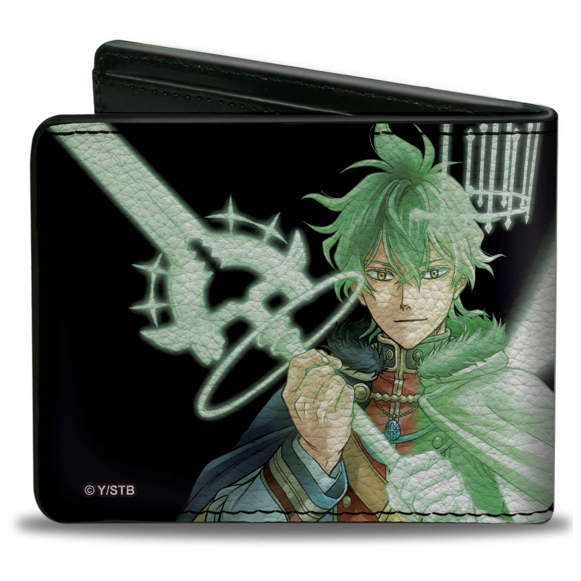 Bi-Fold Wallet - Black Clover Yuno Sylph Spirit Dive Sword Pose Black/Greens Bi-Fold Wallets Black Clover