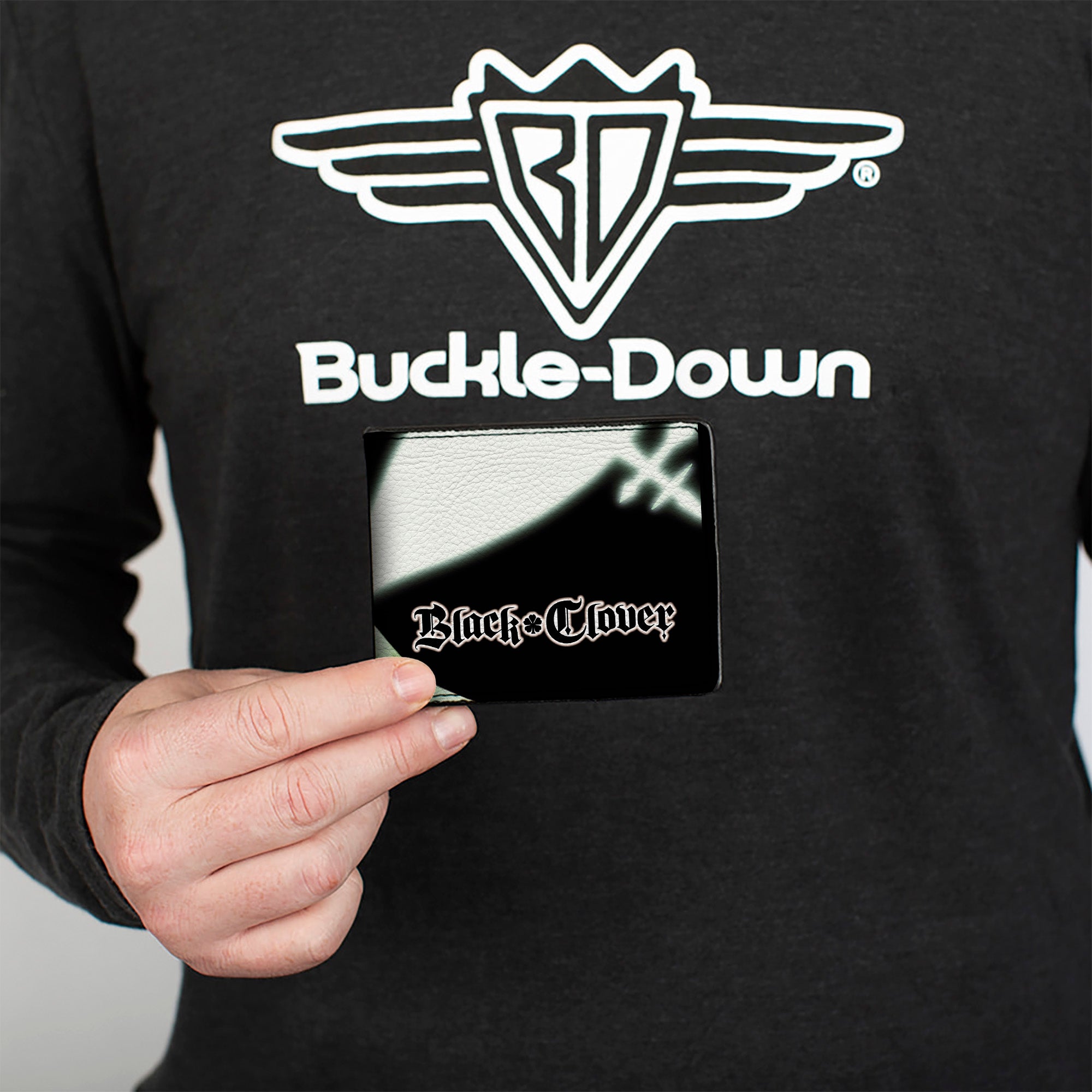 Bi-Fold Wallet - Black Clover Yuno Sylph Spirit Dive Sword Pose Black/Greens Bi-Fold Wallets Black Clover