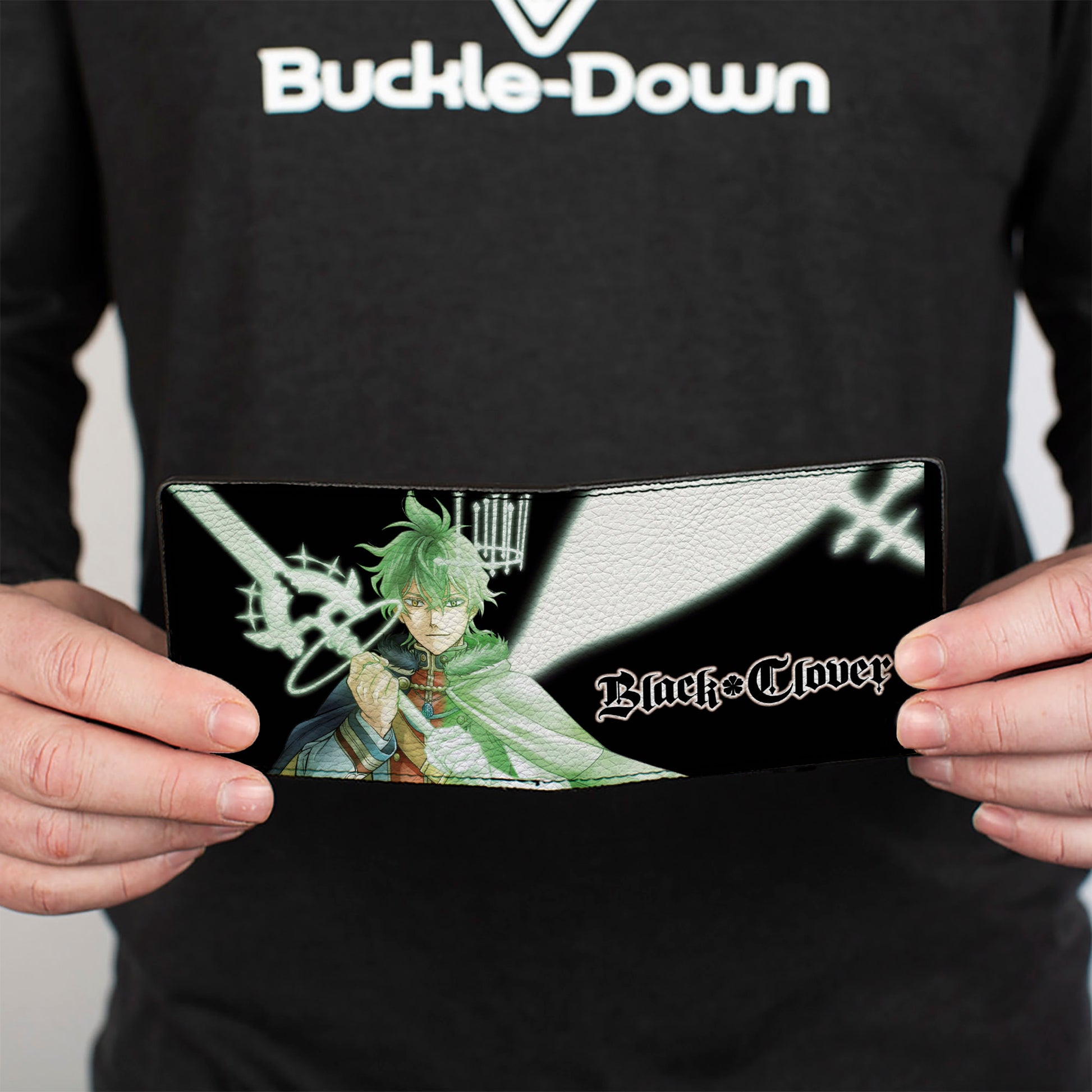 Bi-Fold Wallet - Black Clover Yuno Sylph Spirit Dive Sword Pose Black/Greens Bi-Fold Wallets Black Clover