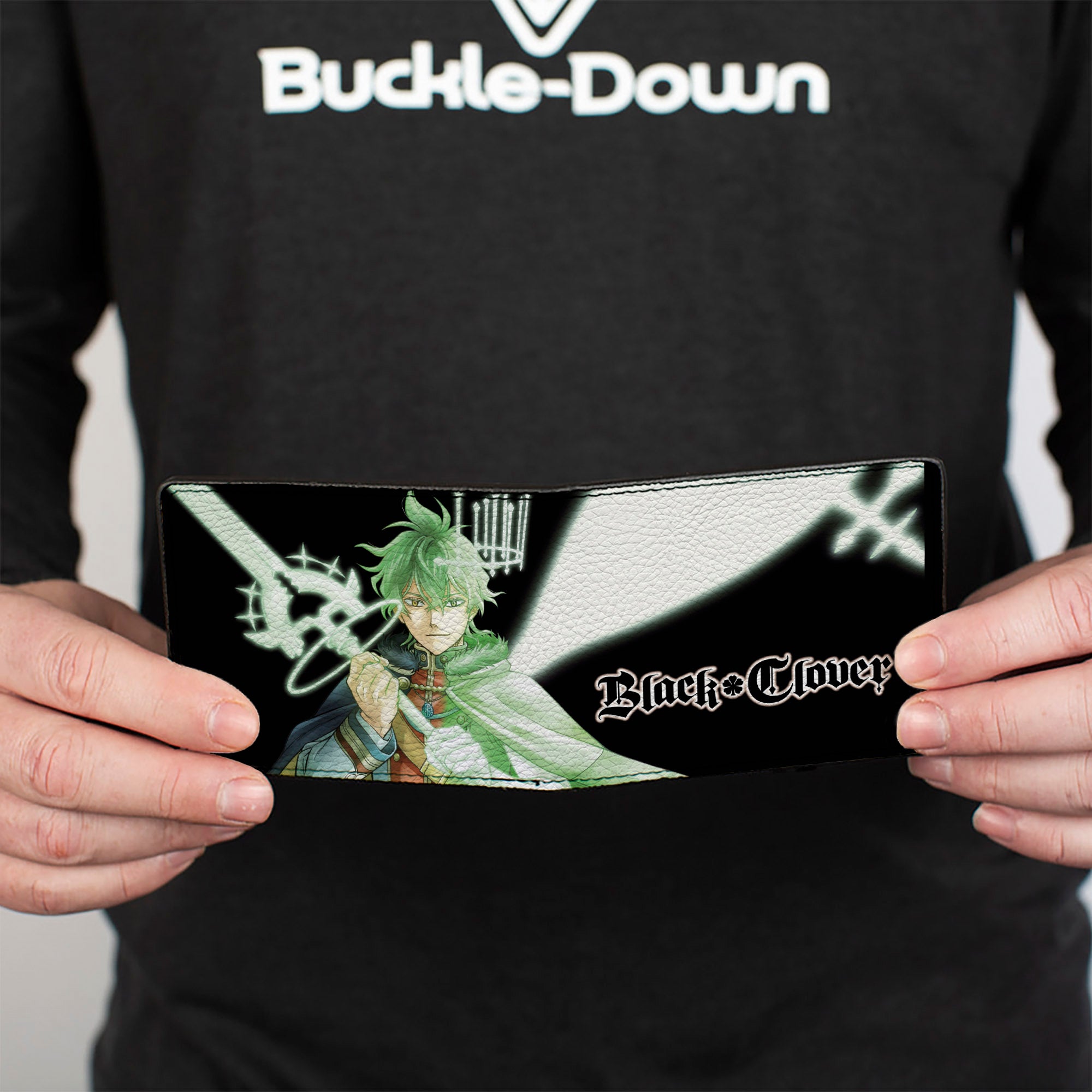 Bi-Fold Wallet - Black Clover Yuno Sylph Spirit Dive Sword Pose Black/Greens Bi-Fold Wallets Black Clover